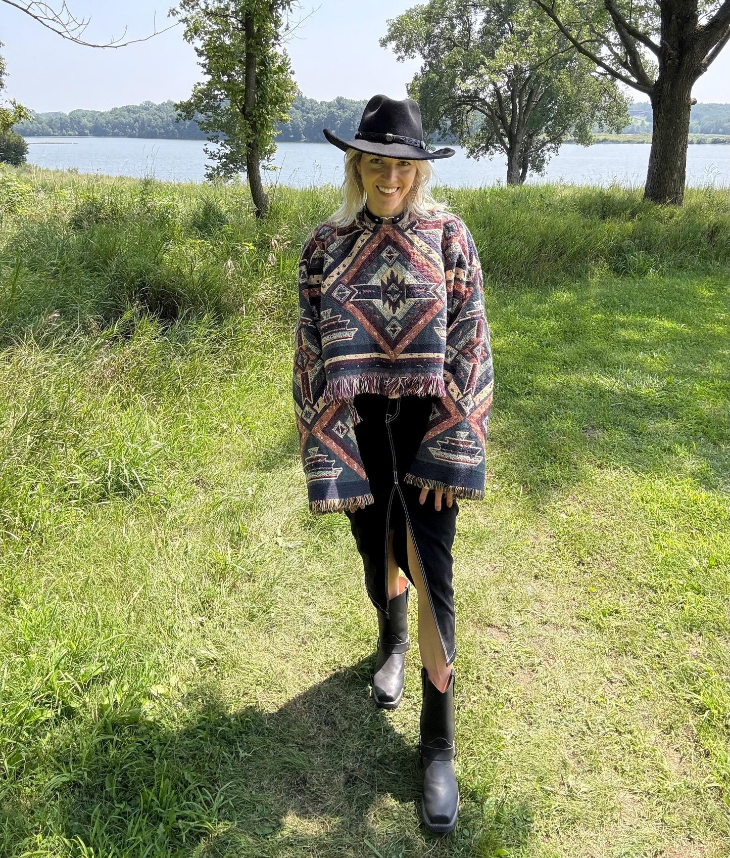 Western Geometric Cozy Oversized Blanket Sweater