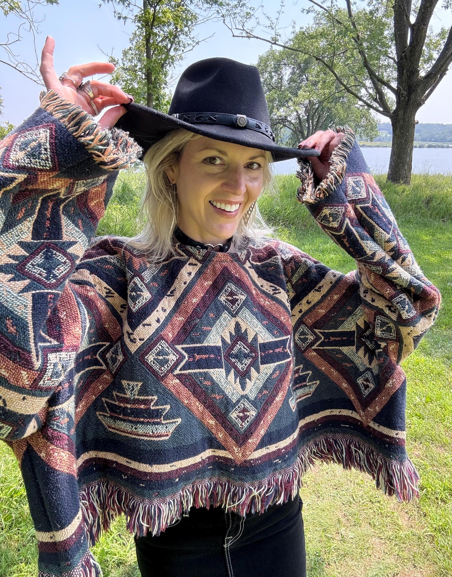 Western Geometric Cozy Oversized Blanket Sweater