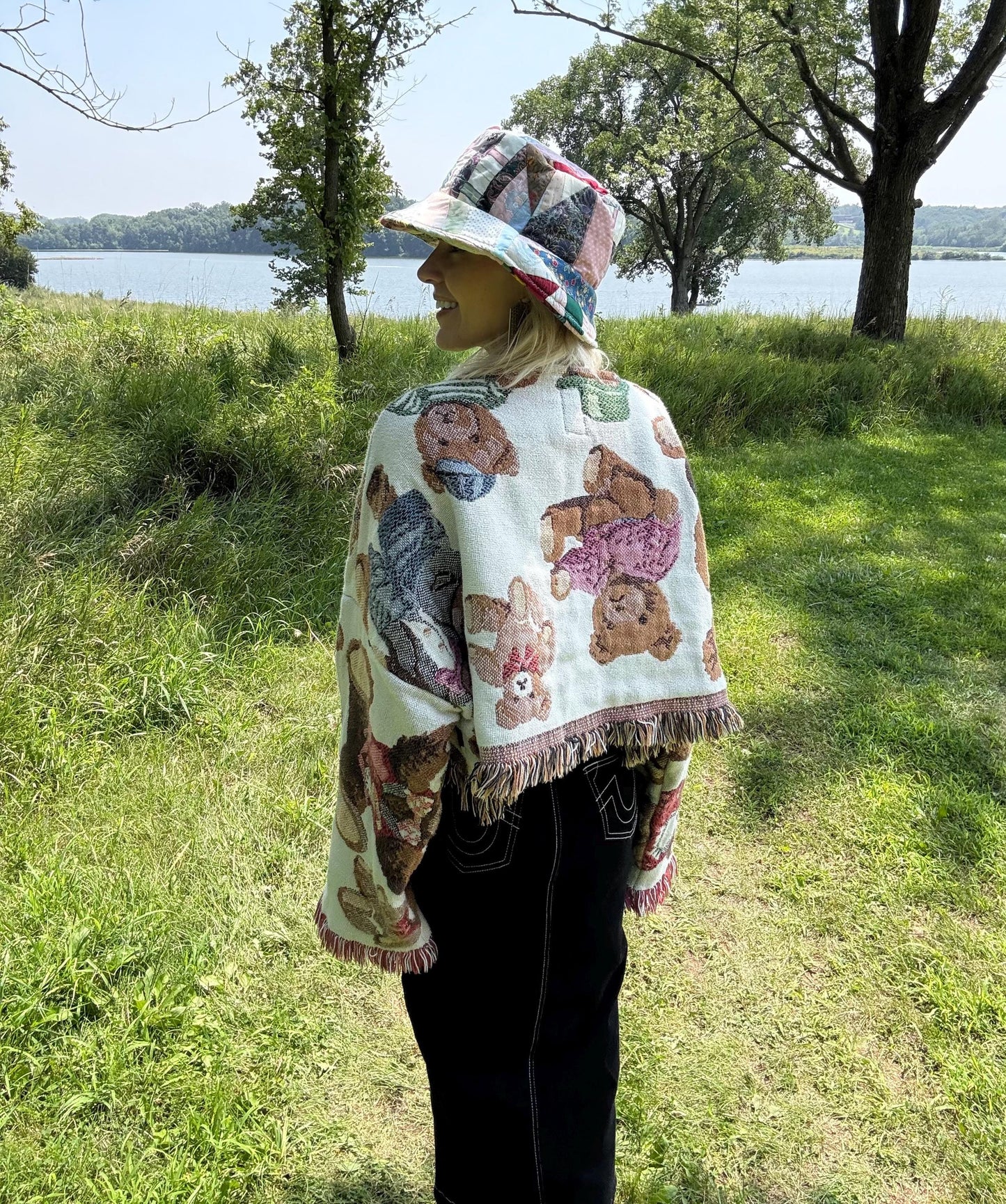 Sweet Snuggle Bear Oversized Cropped Blanket Sweater