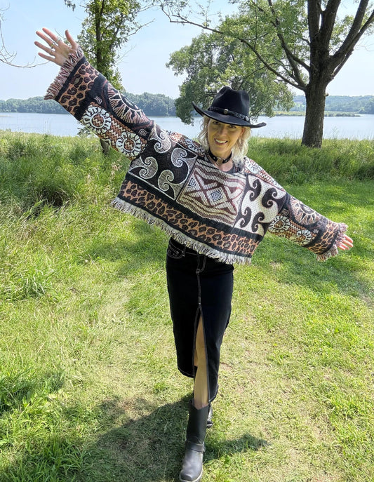 Wild Child Cozy Oversized Cropped Blanket Sweater