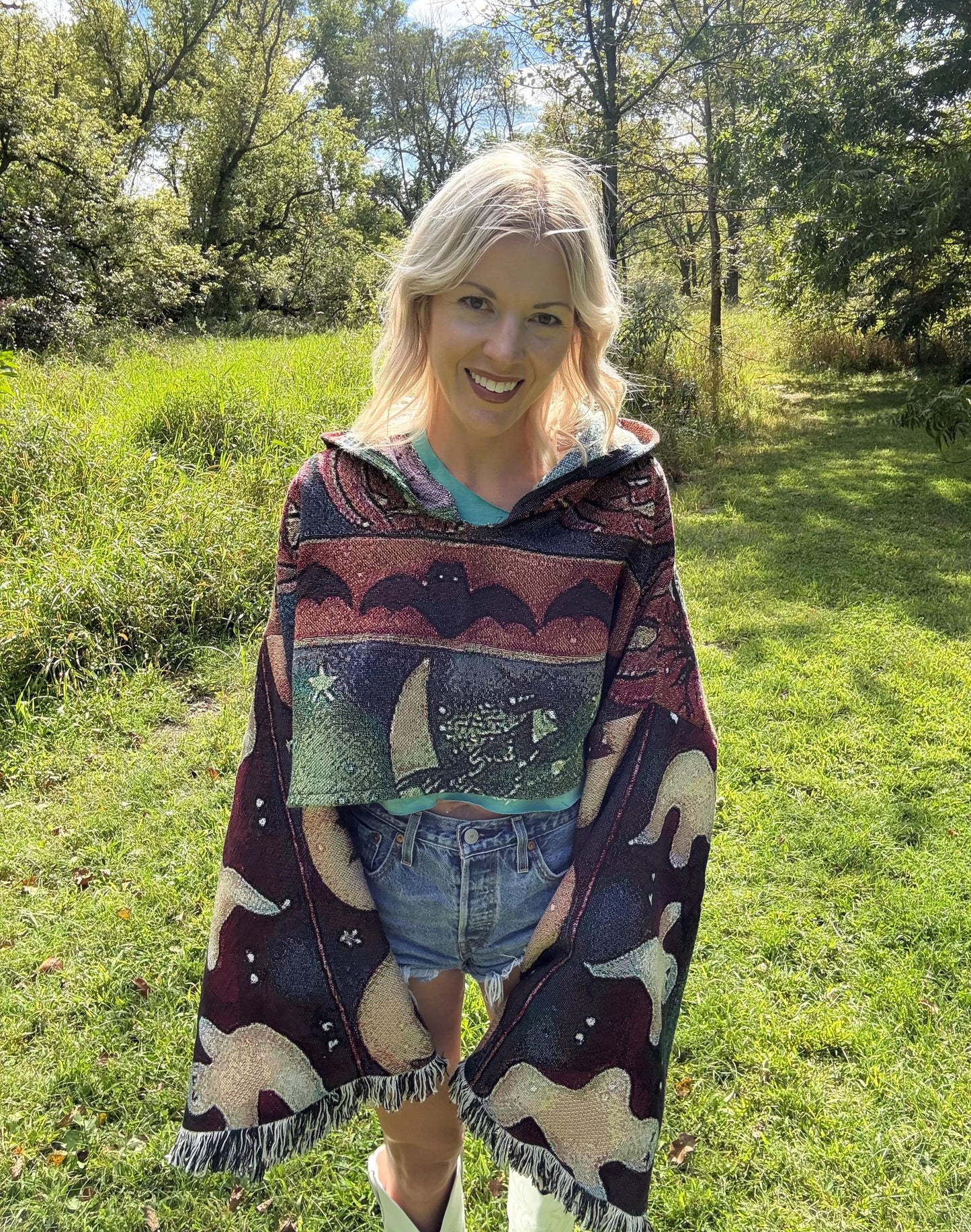 Spooky Babe Super Oversized Cropped Halloween Art Blamket Hoodie