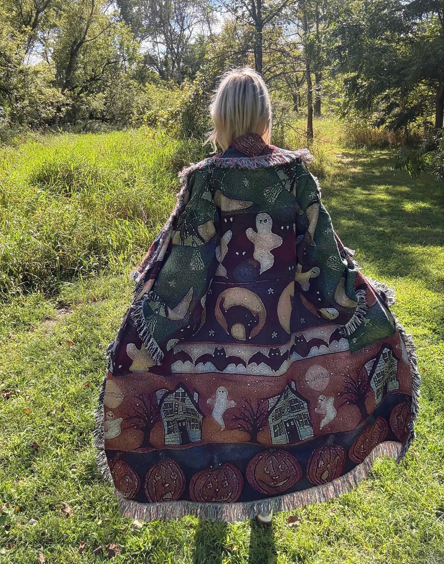 Spooky Babe Halloween Art Long Blanket Coat
