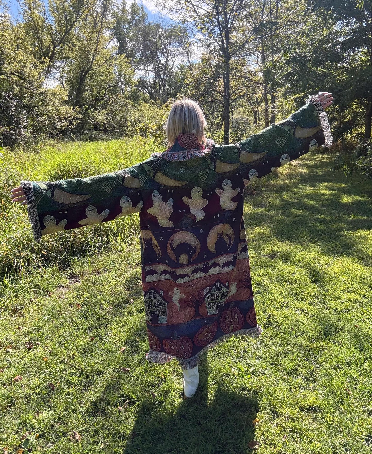 Spooky Babe Halloween Art Long Blanket Coat
