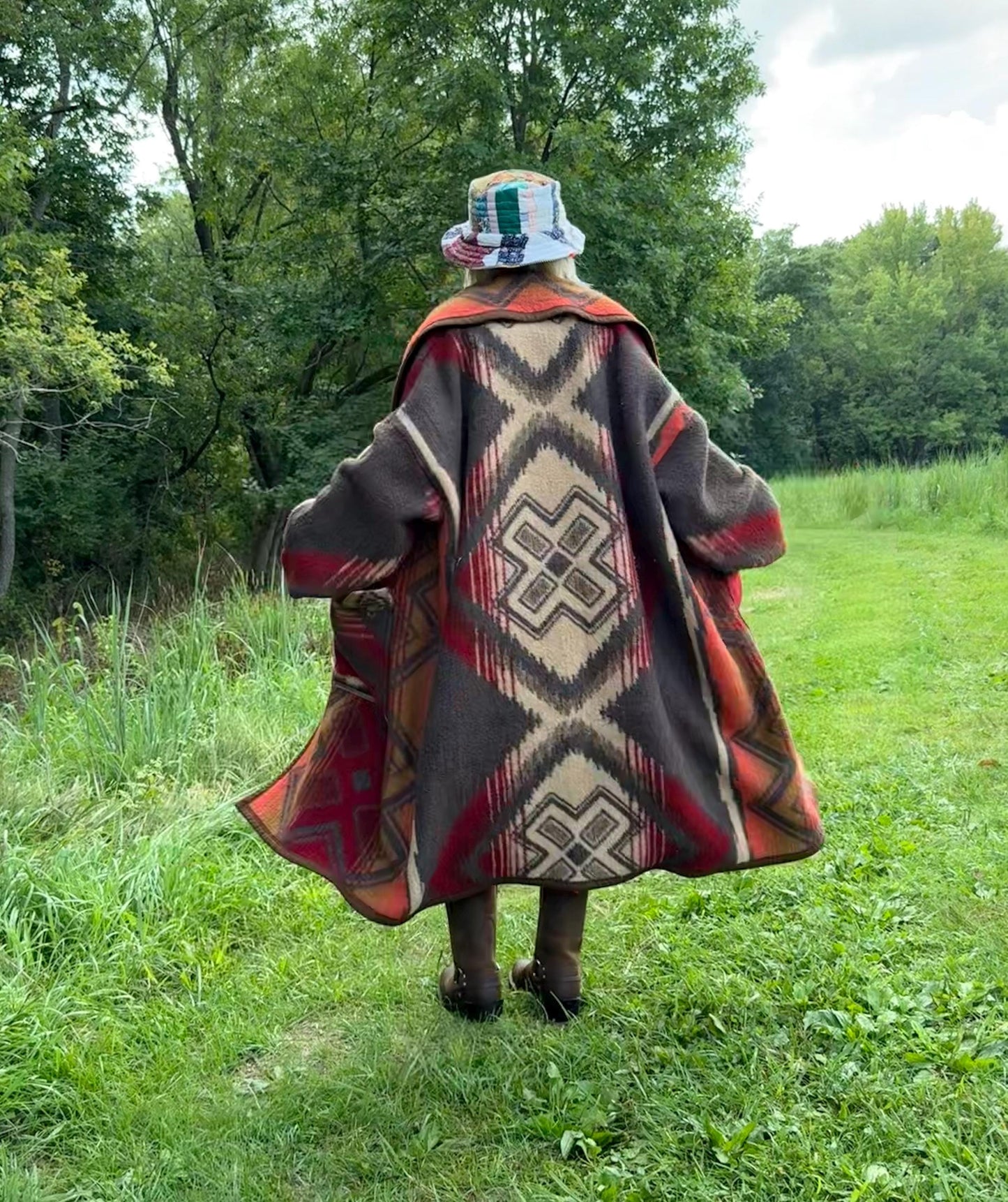 Campfire Hues Extra Oversized Western Fleece Blanket Coat