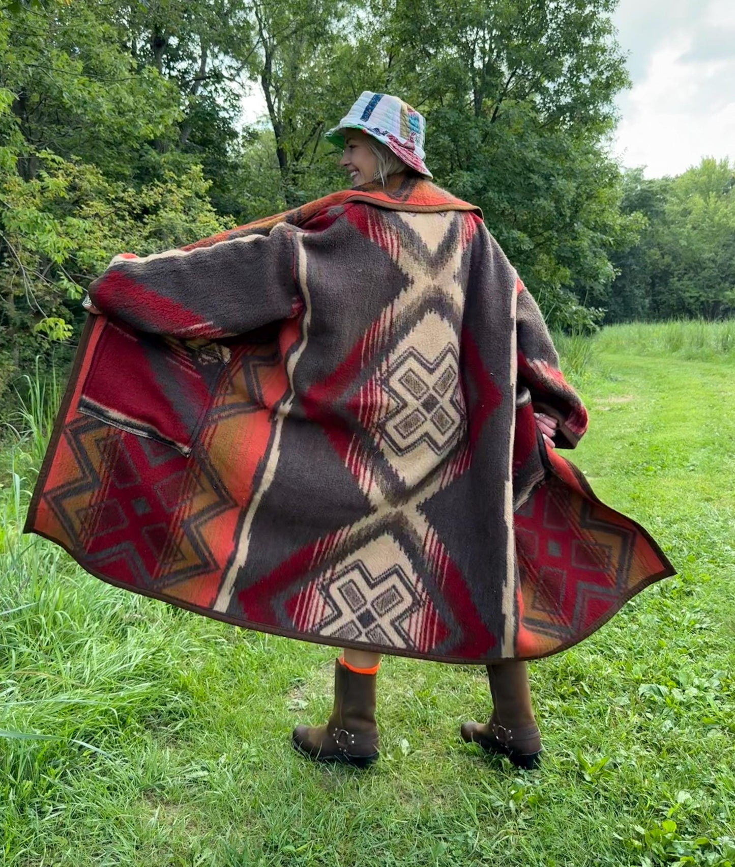 Campfire Hues Extra Oversized Western Fleece Blanket Coat