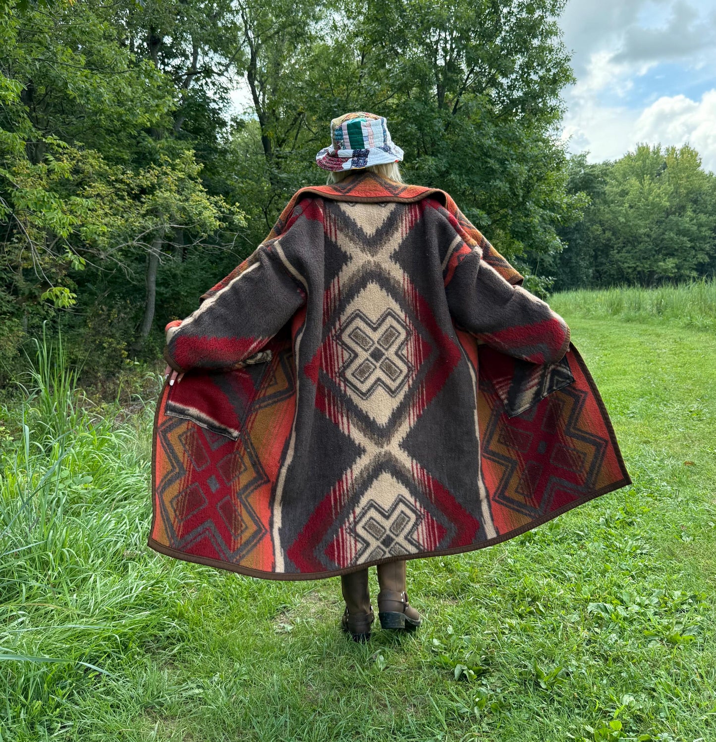 Campfire Hues Extra Oversized Western Fleece Blanket Coat