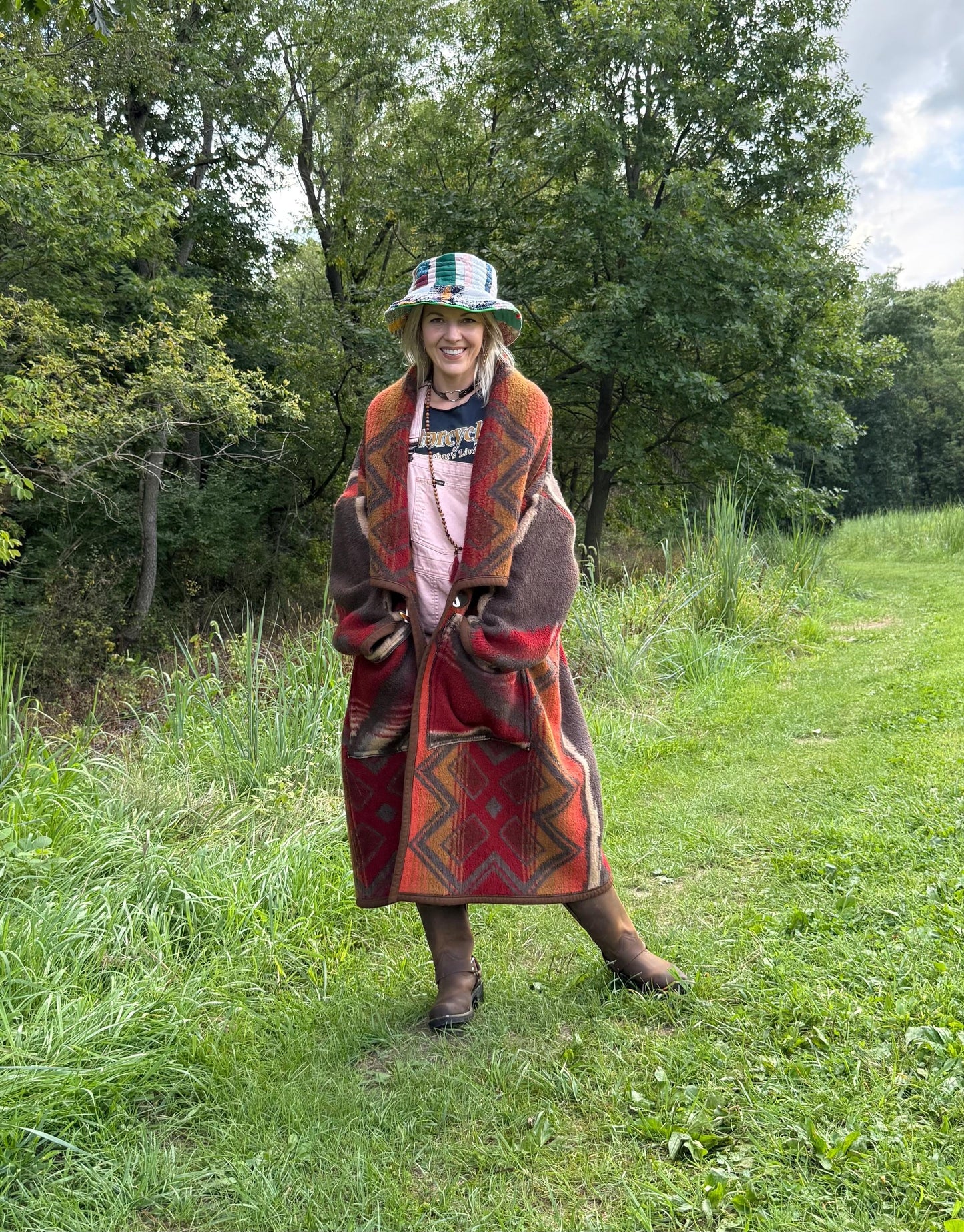 Campfire Hues Extra Oversized Western Fleece Blanket Coat