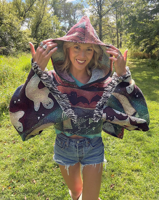 Spooky Babe Super Oversized Cropped Halloween Art Blamket Hoodie