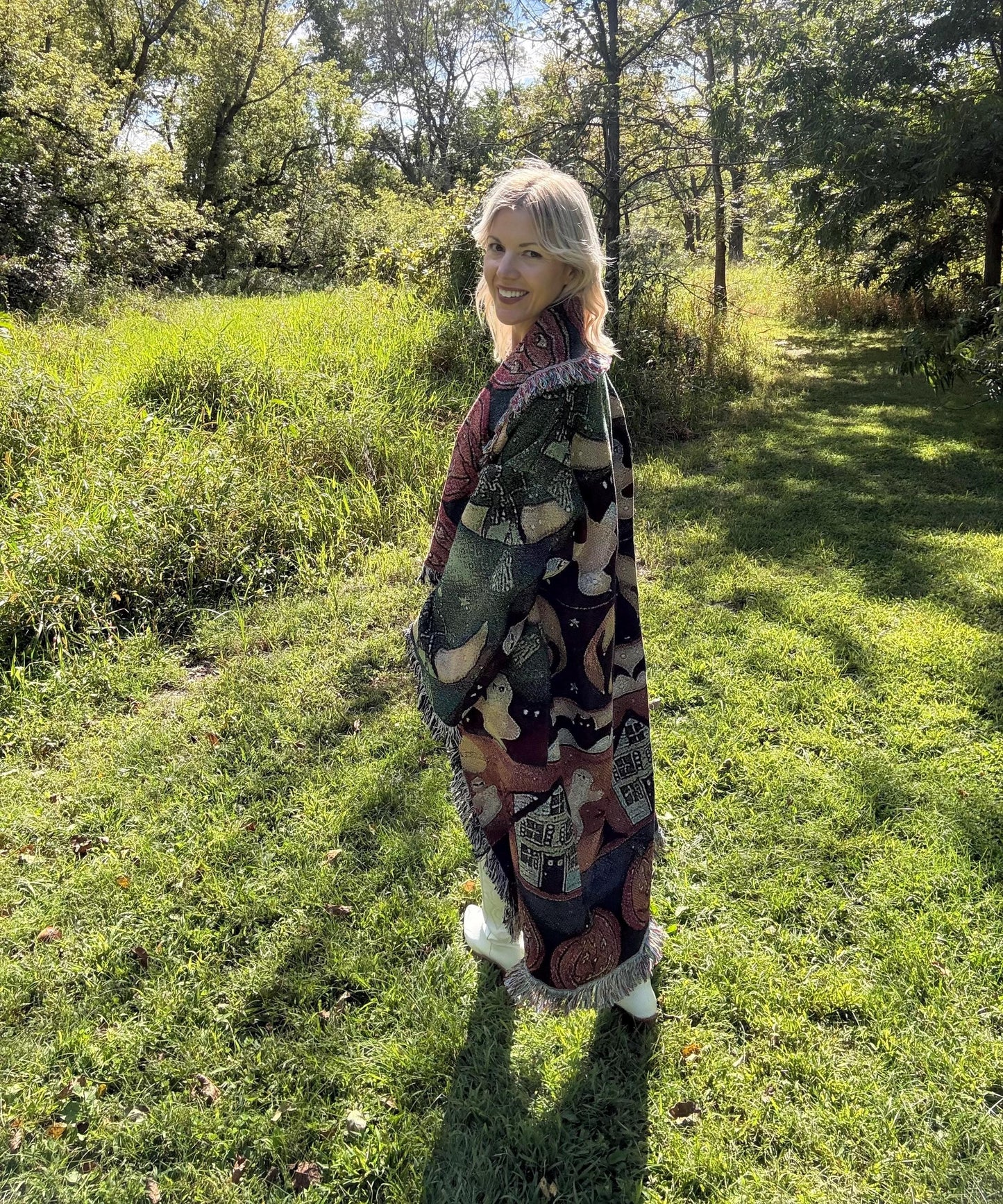 Spooky Babe Halloween Art Long Blanket Coat
