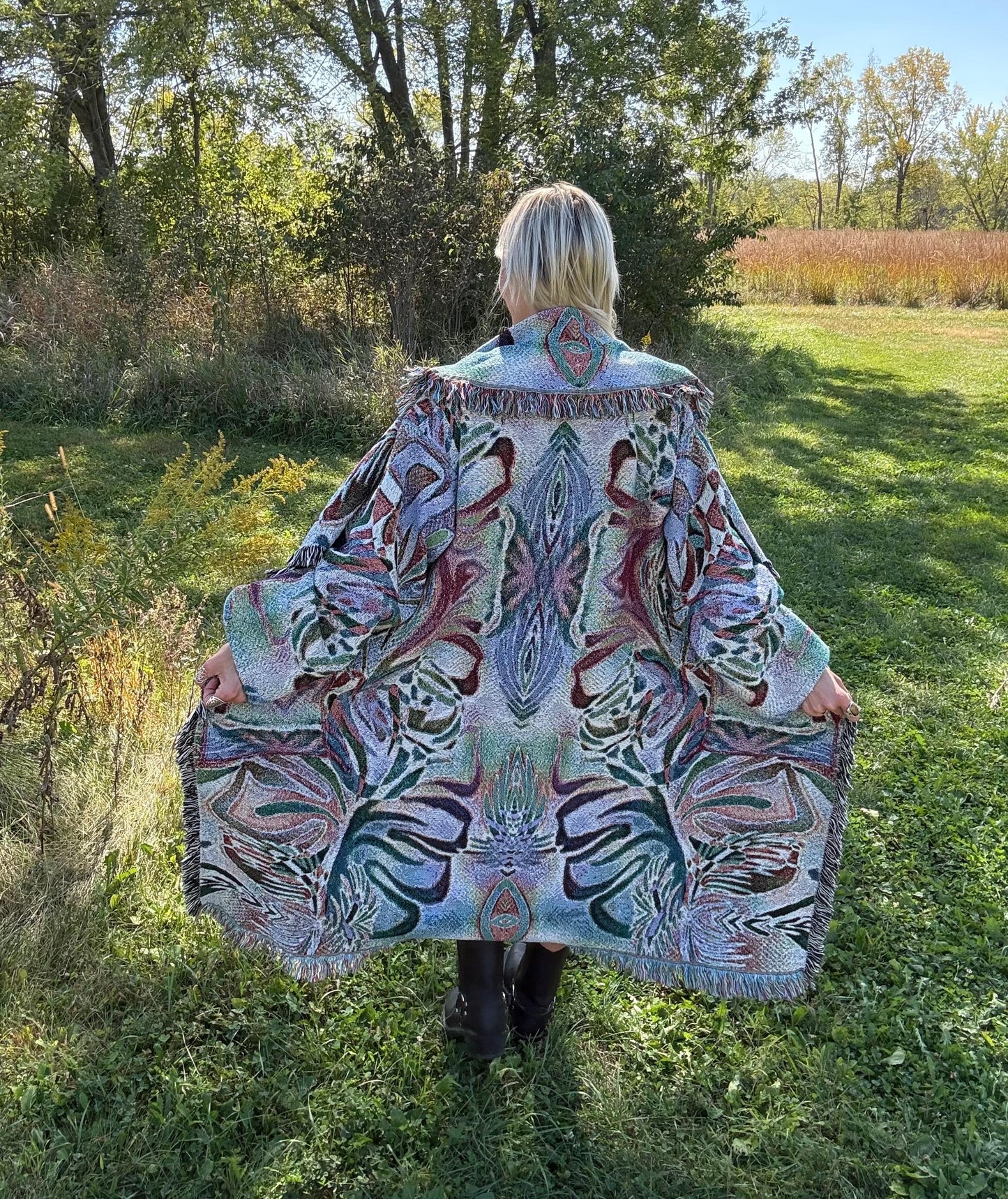 Psychedelic Escapade Handmade Original Art Long Blanket Coat