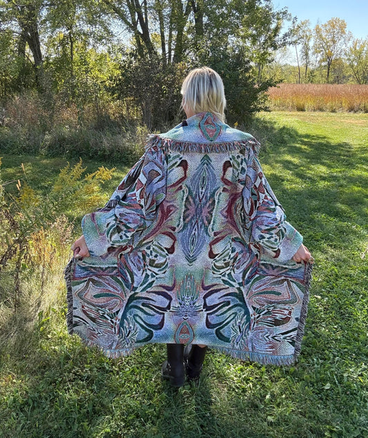 Psychedelic Escapade Handmade Original Art Long Blanket Coat