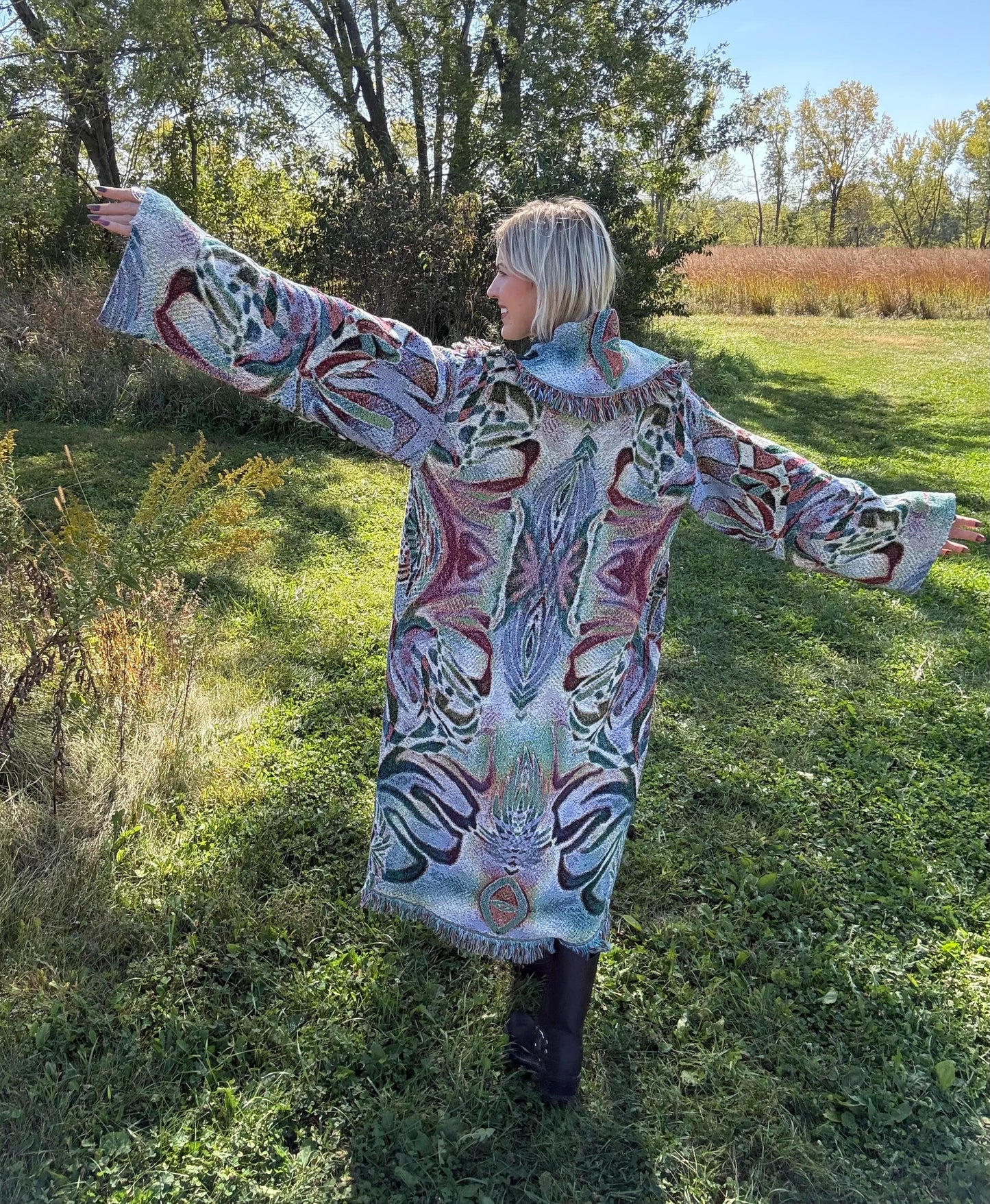 Psychedelic Escapade Handmade Original Art Long Blanket Coat