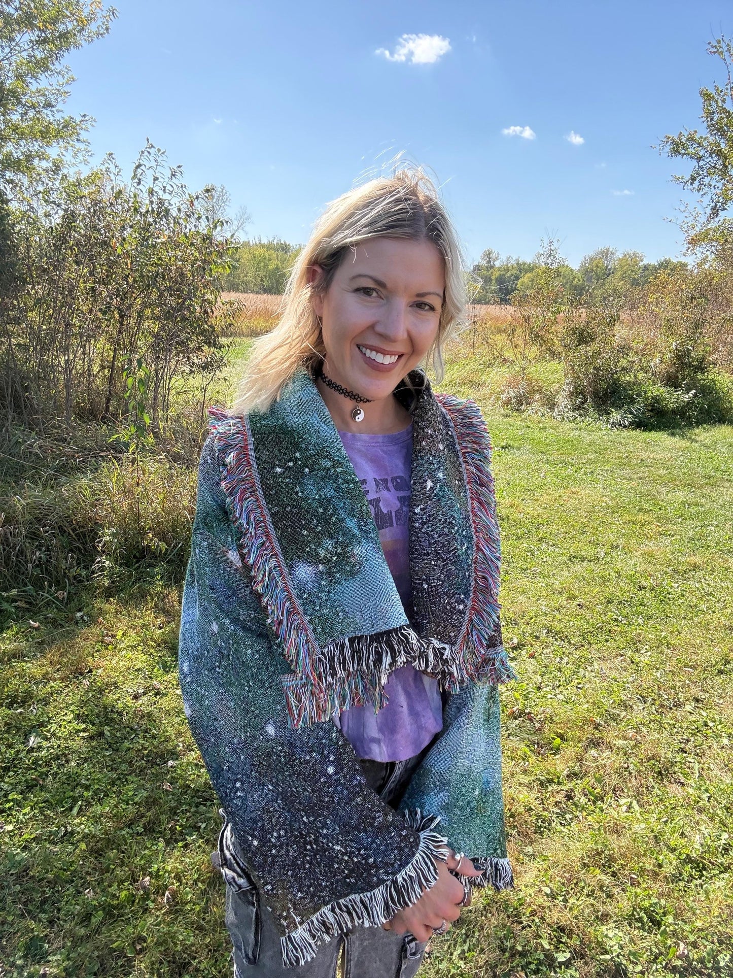 Green Intergalactic Stardust Cropped Blanket Coat