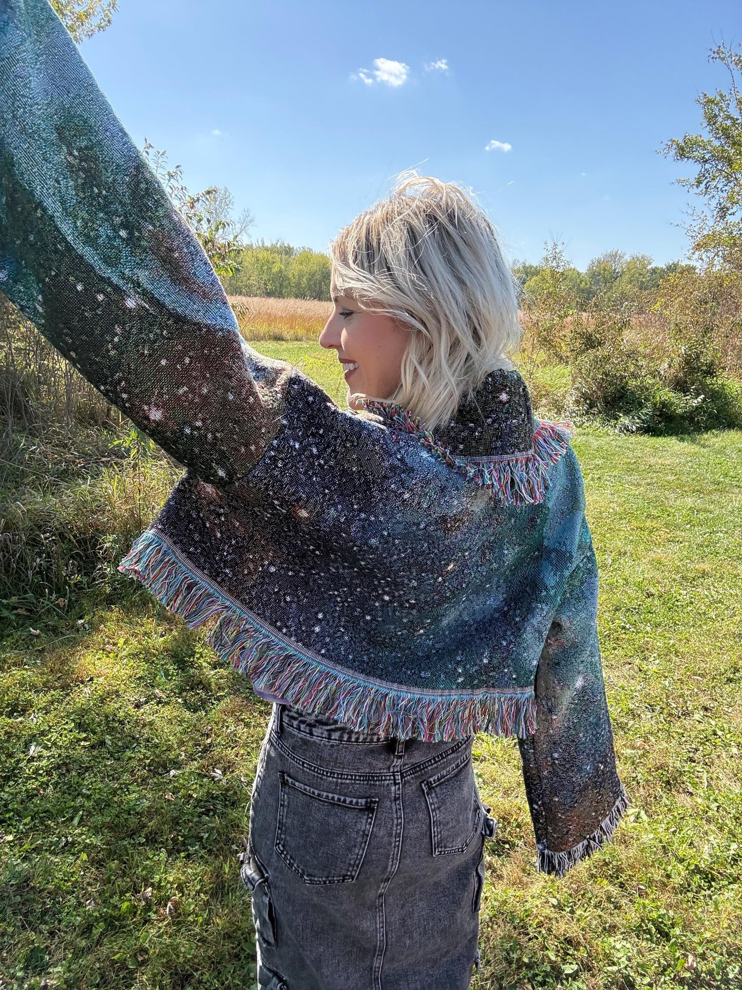 Green Intergalactic Stardust Cropped Blanket Coat