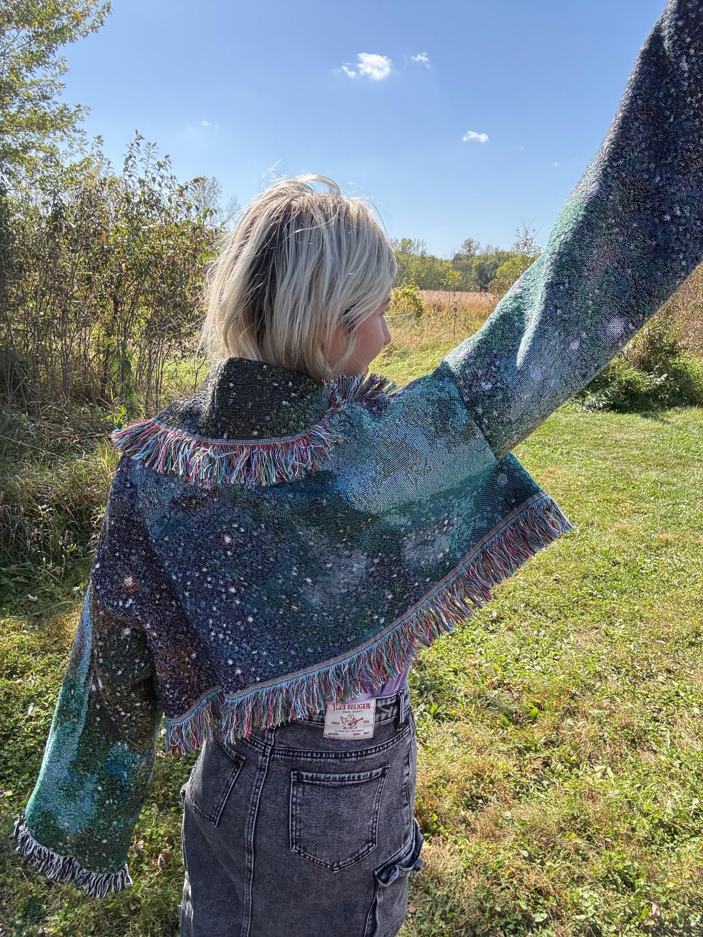 Green Intergalactic Stardust Cropped Blanket Coat