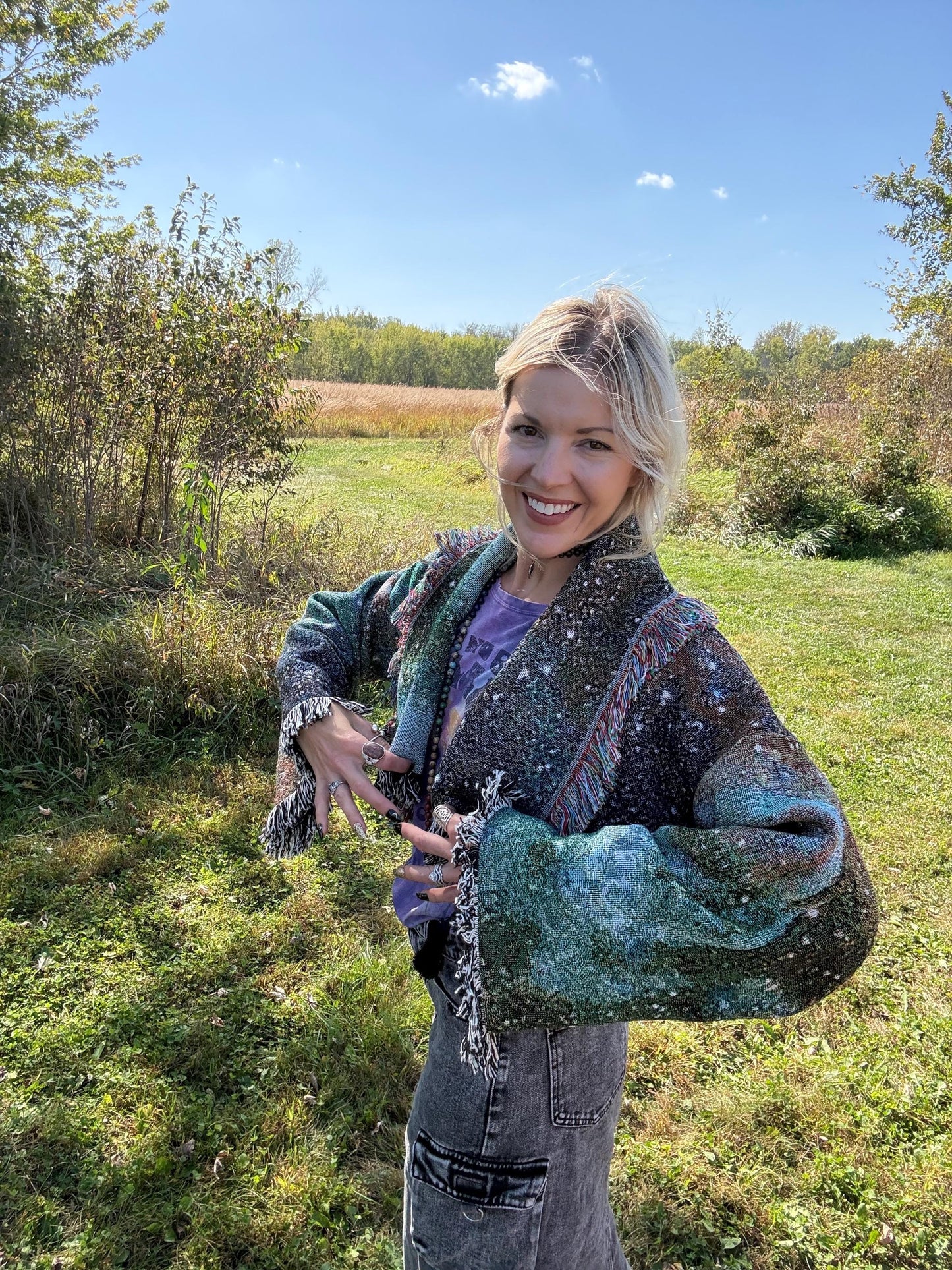 Green Intergalactic Stardust Cropped Blanket Coat