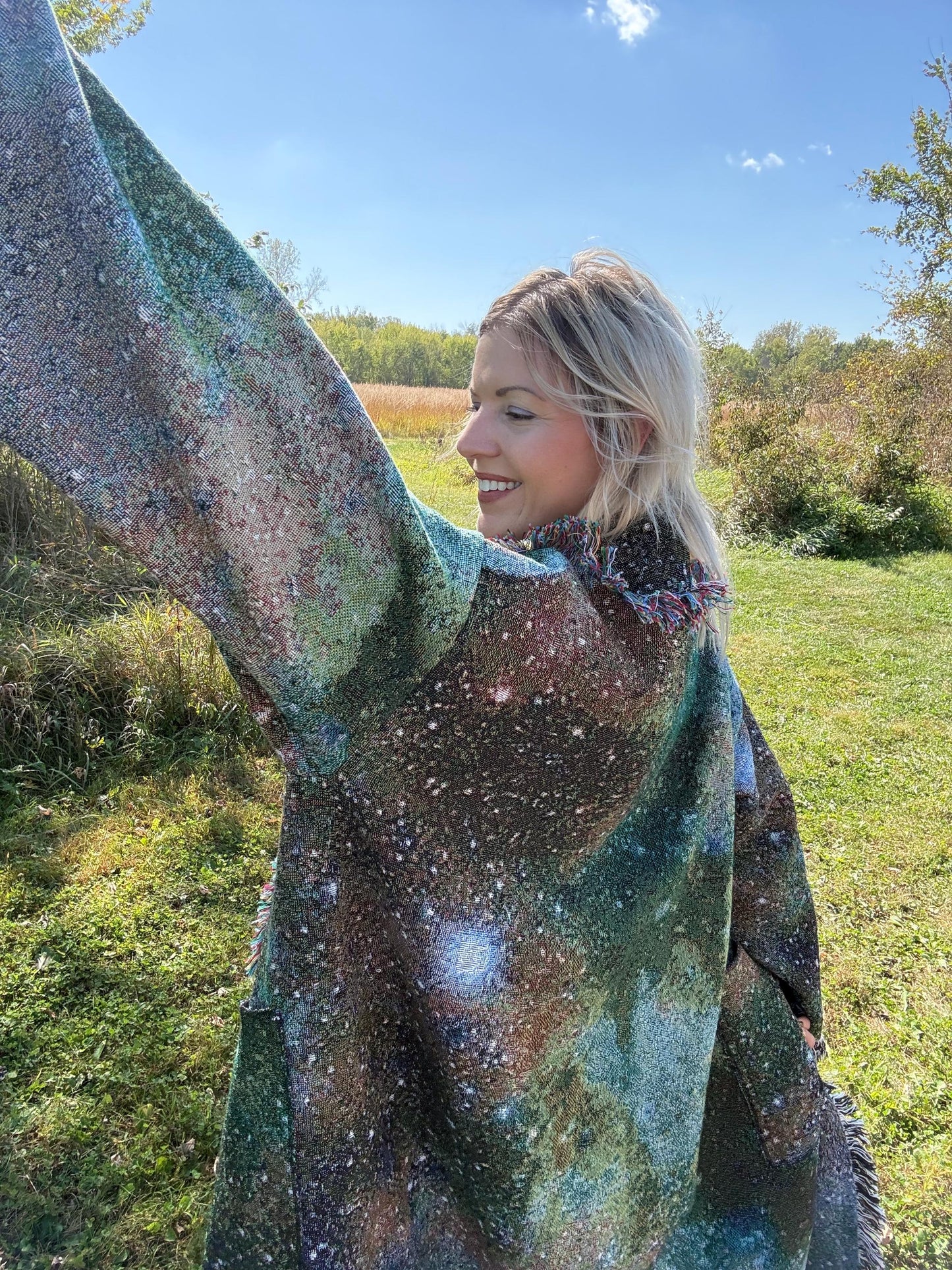 Green Intergalactic Stardust Long Art Blanket Coat