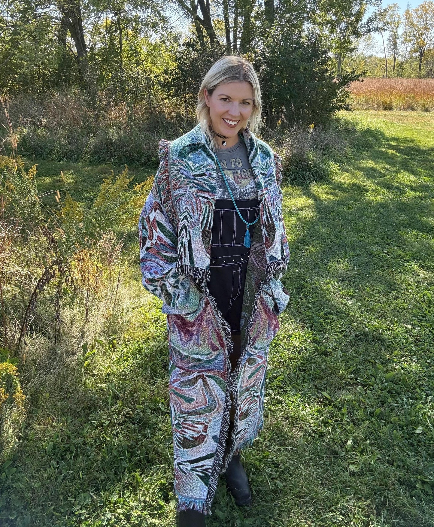 Psychedelic Escapade Handmade Original Art Long Blanket Coat