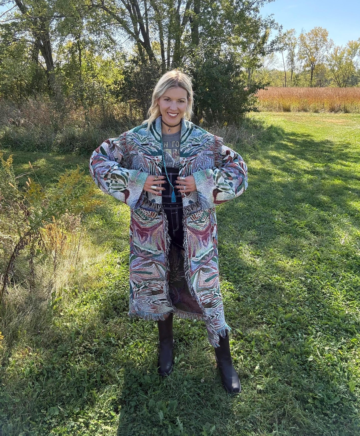 Psychedelic Escapade Handmade Original Art Long Blanket Coat