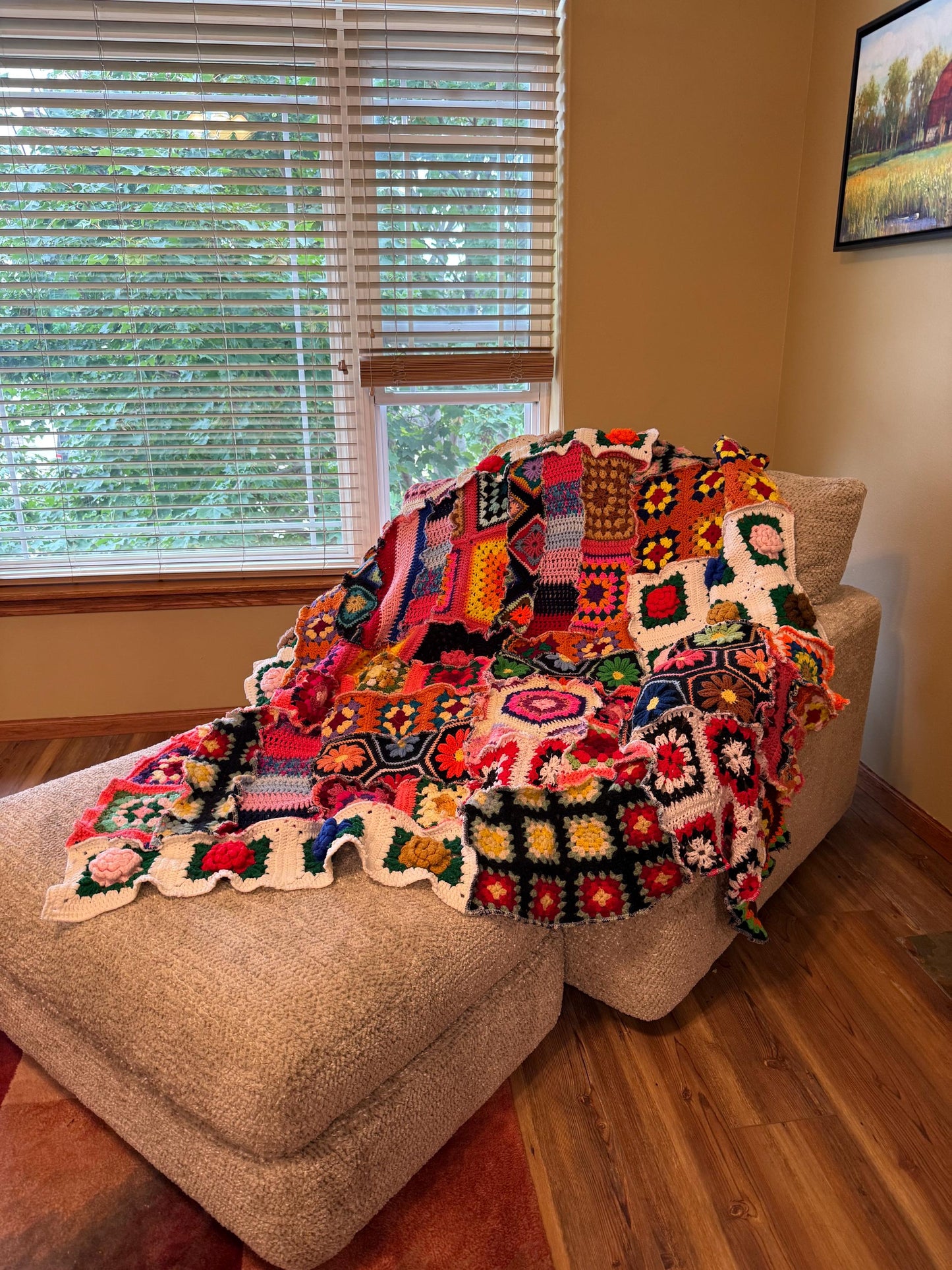 Hippie Heart Groovy Rainbow Patchwork Crochet Blanket