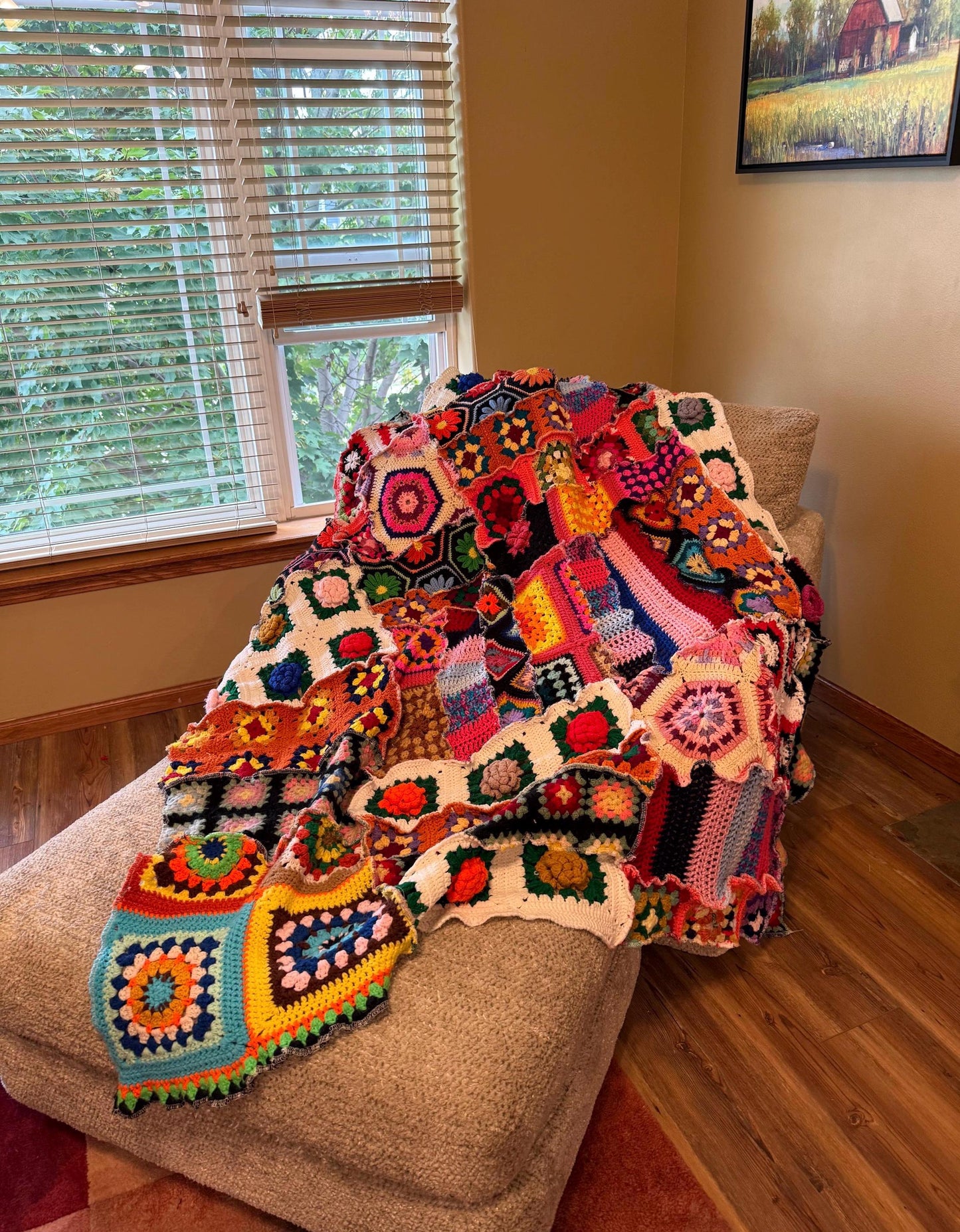 Hippie Heart Groovy Rainbow Patchwork Crochet Blanket