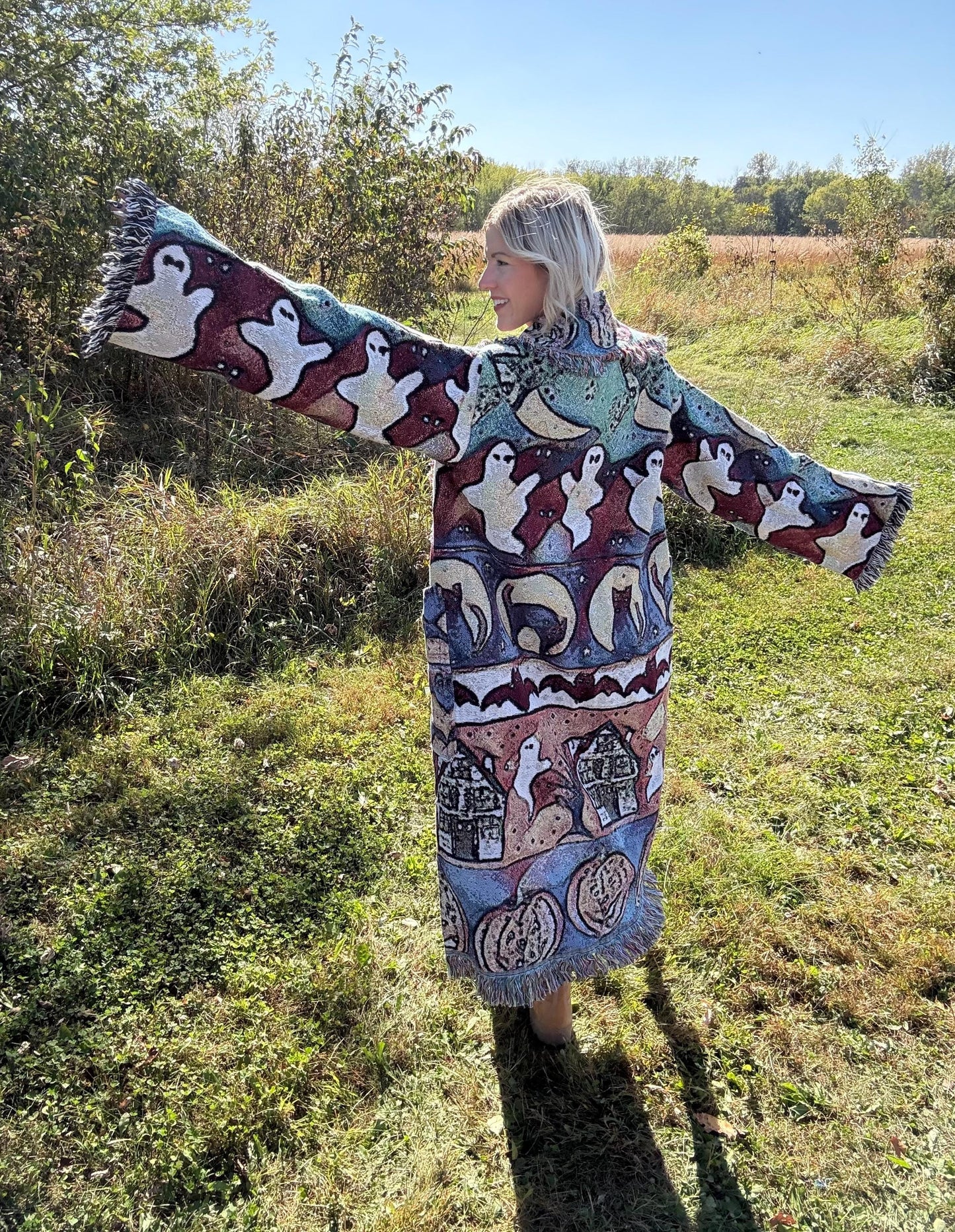 Spooky Cutie Long Halloween Themed Art Blanket Coat