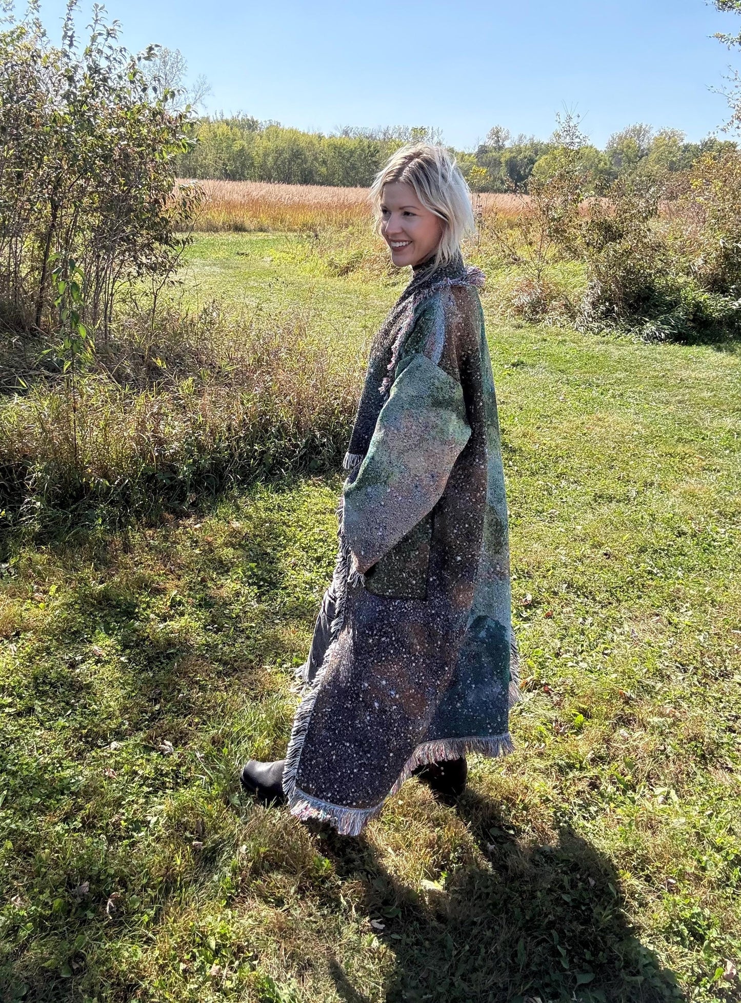 Green Intergalactic Stardust Long Art Blanket Coat
