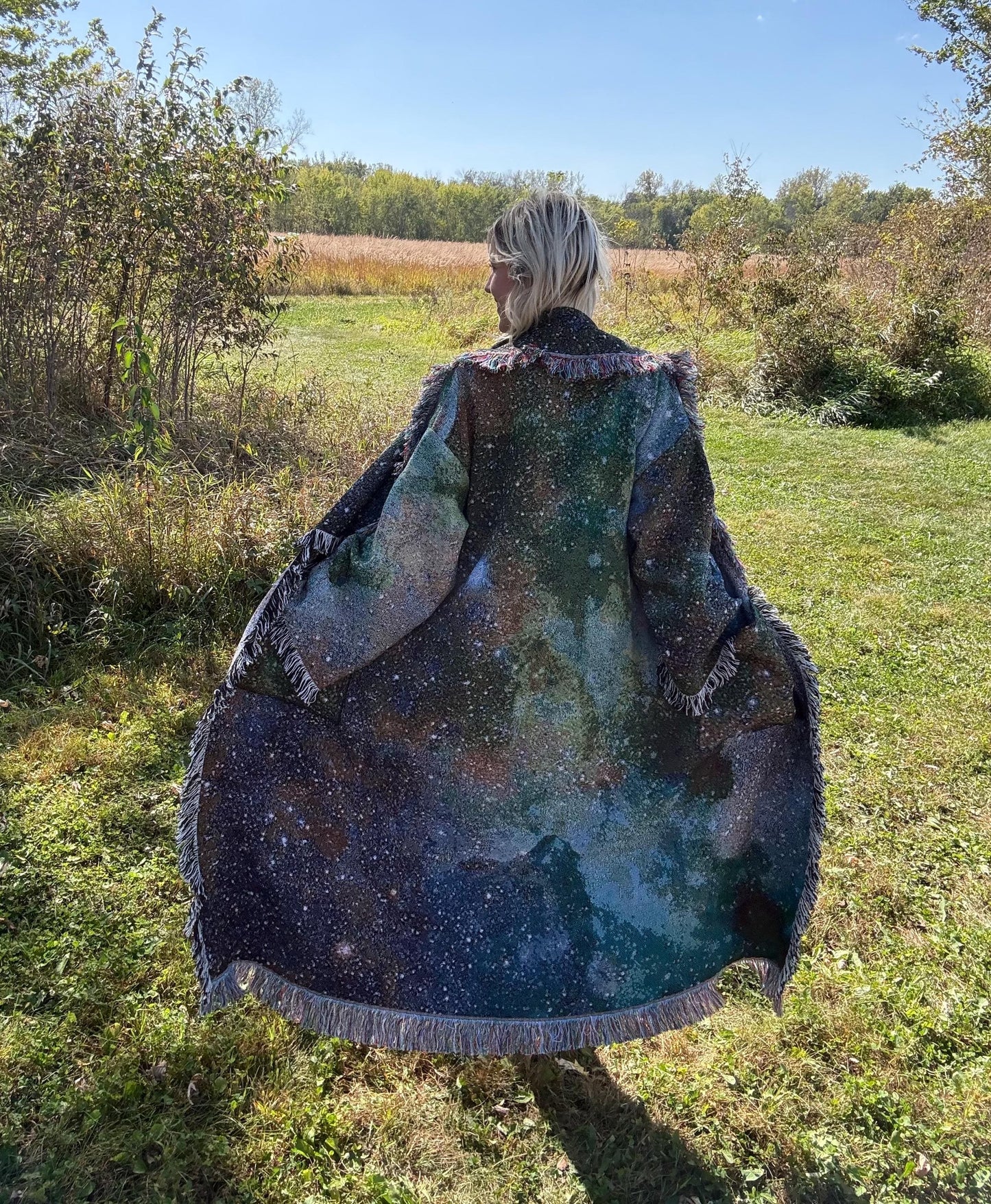 Green Intergalactic Stardust Long Art Blanket Coat