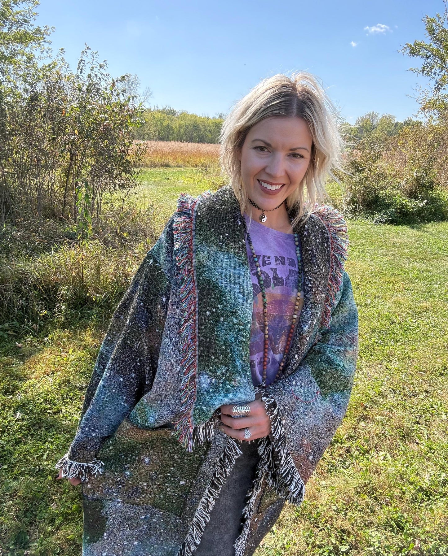 Green Intergalactic Stardust Long Art Blanket Coat