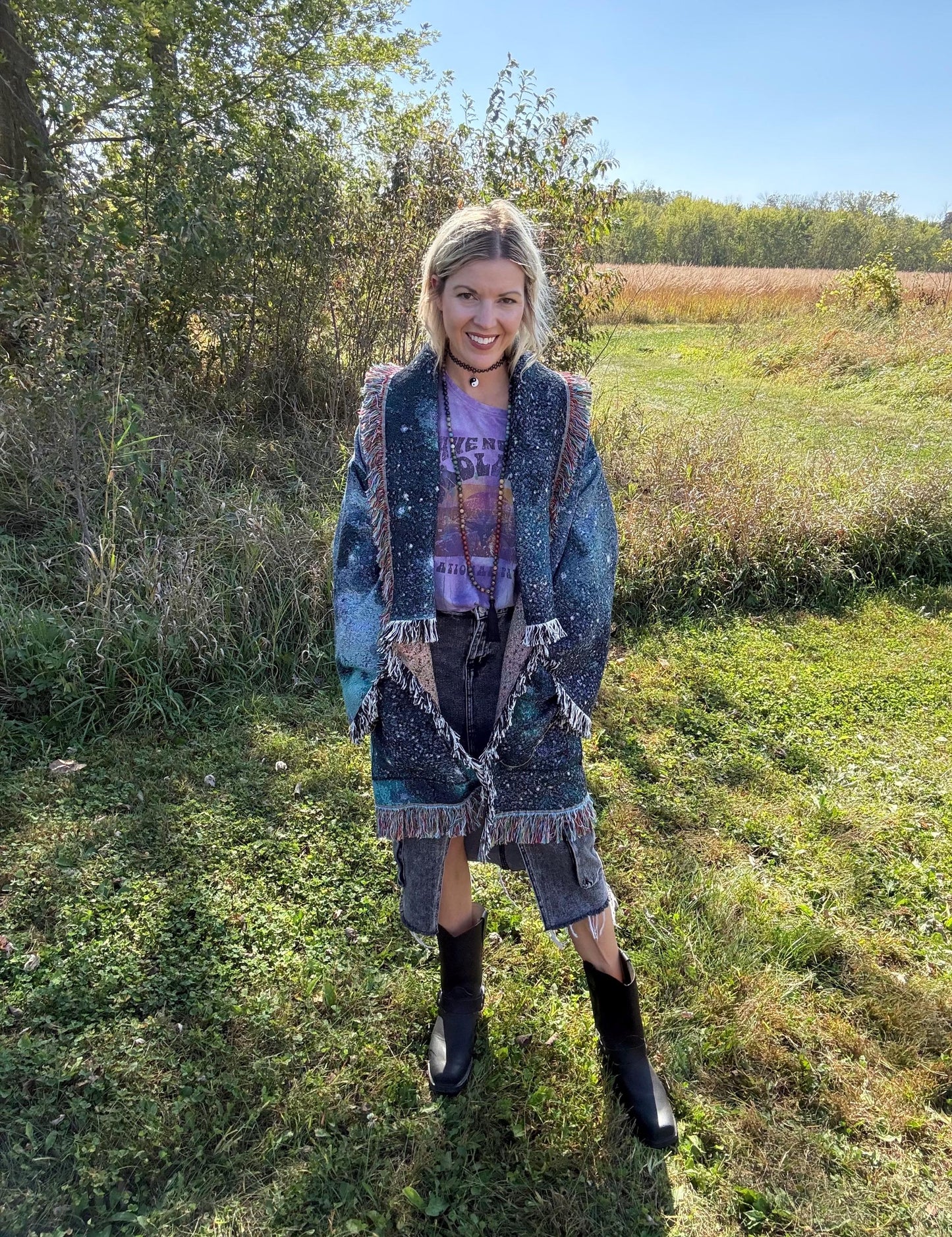 Blue Intergalactic Stardust Art Blanket Coat