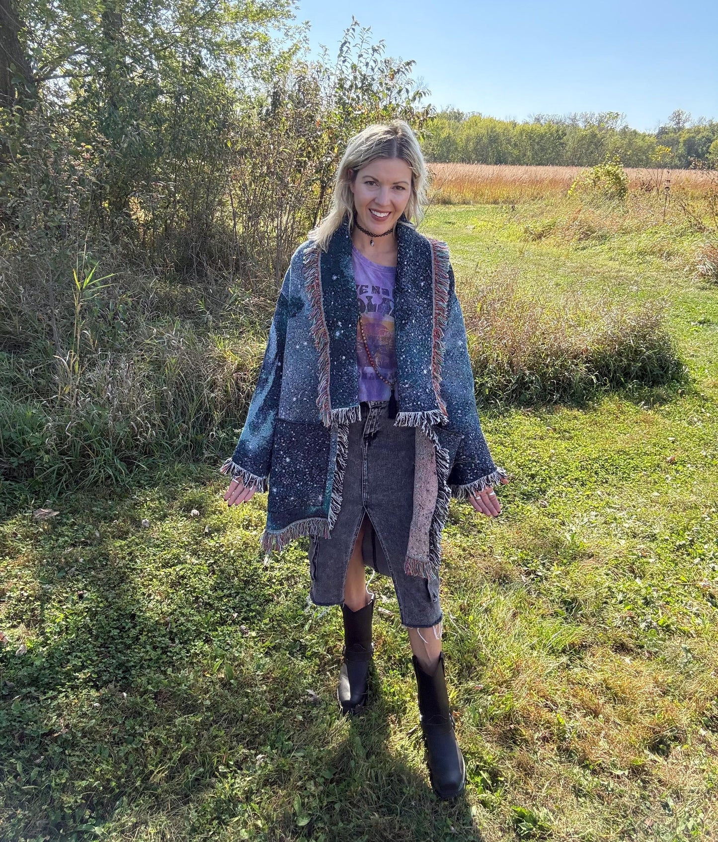Blue Intergalactic Stardust Art Blanket Coat
