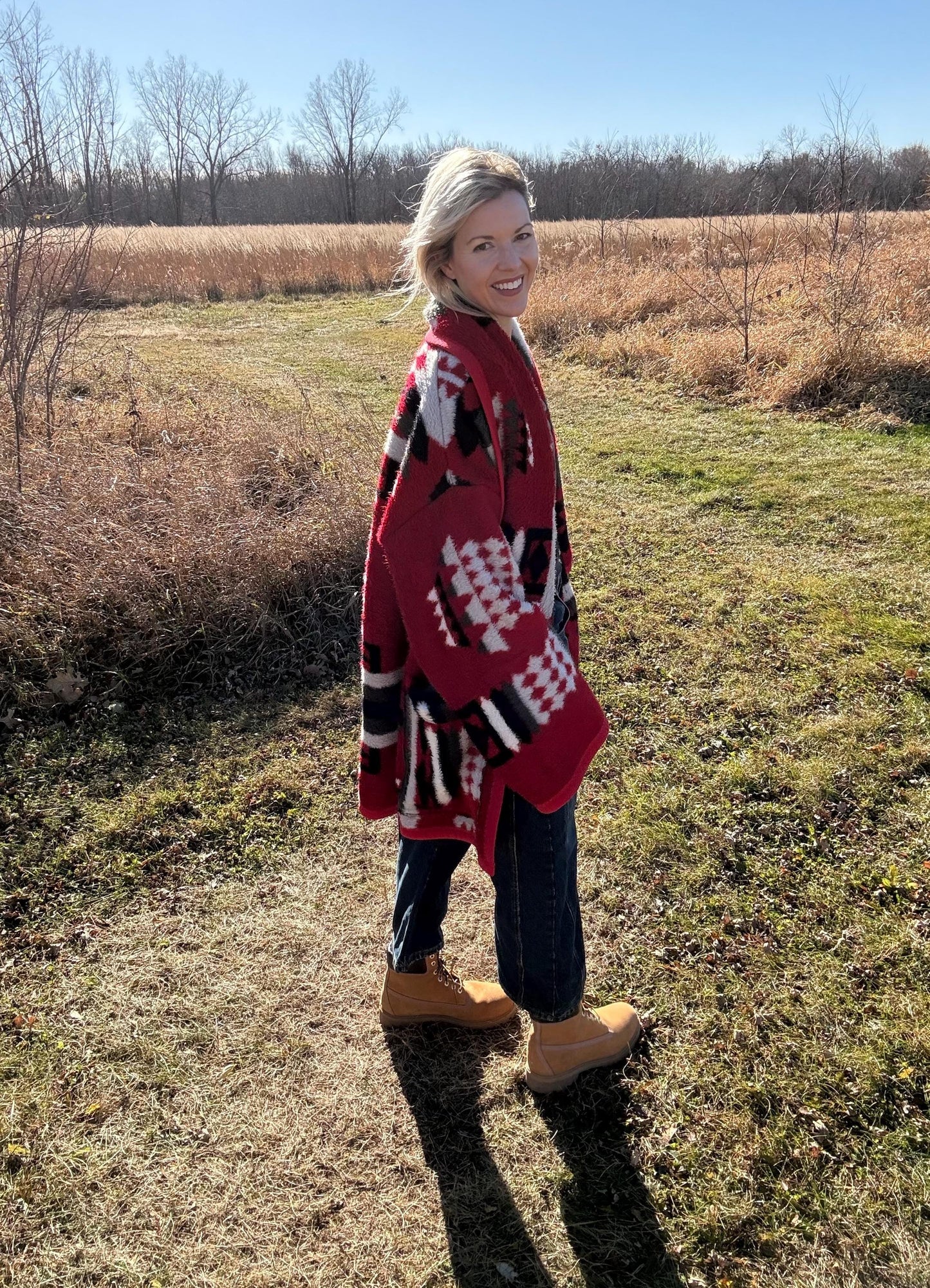 Desert Romance Red Geometric Fleece Blanket Jacket