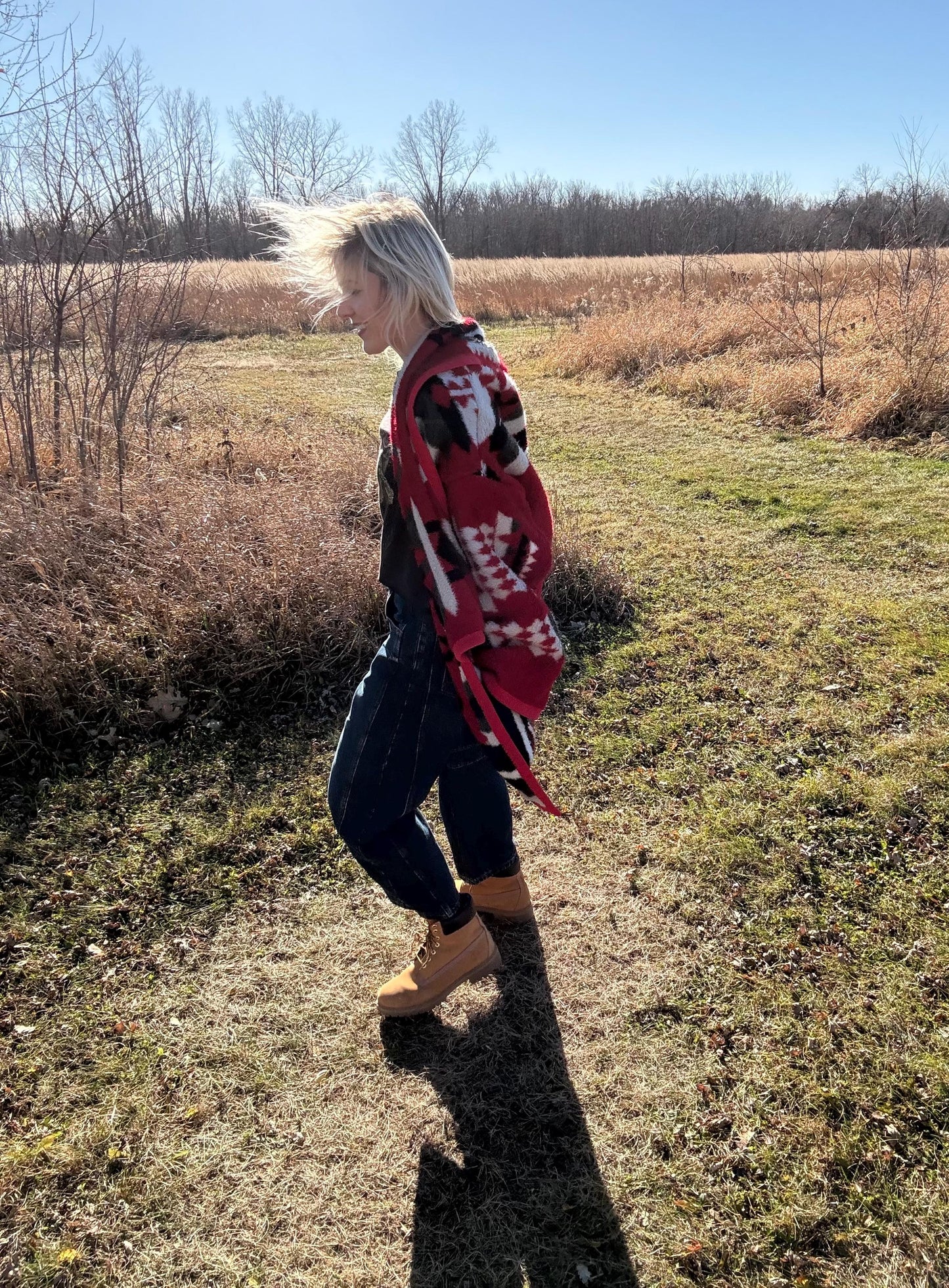 Desert Romance Red Geometric Fleece Blanket Jacket