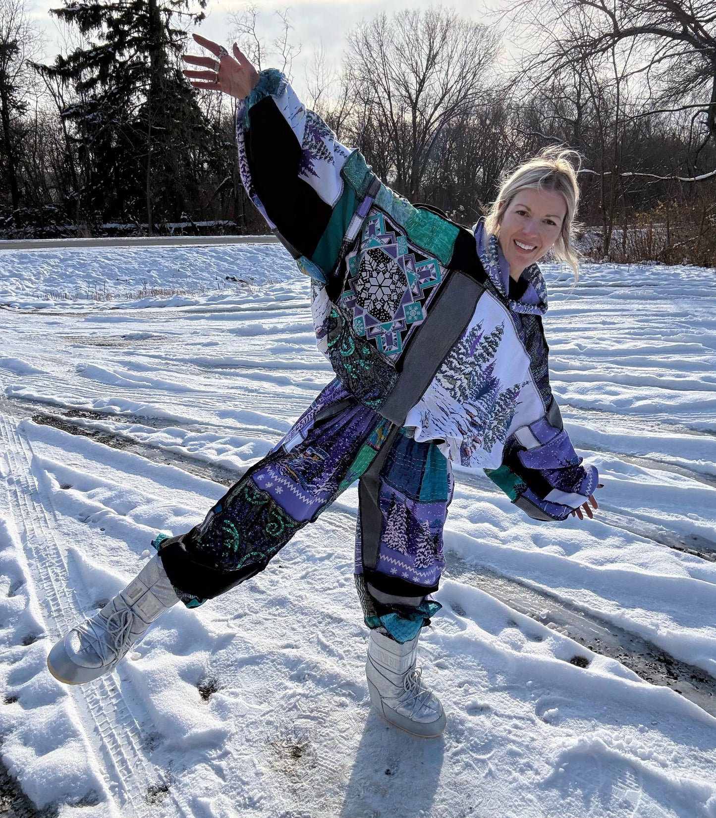 Sparkly Slopes Two Piece Patchwork Set, One-Of-A-Kind Wearable Art