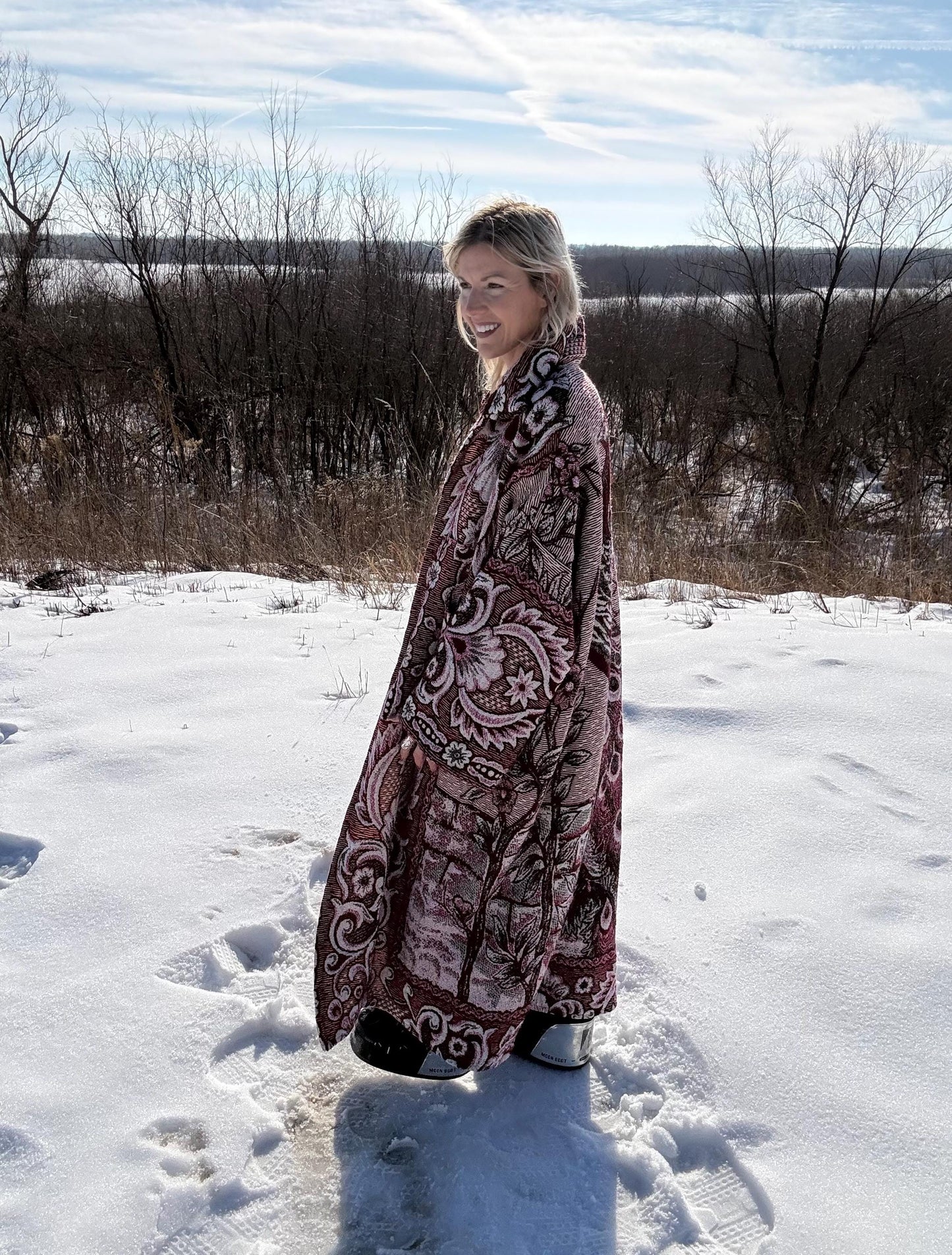 Peacock Romance Handmade Long Floral Statement Coat