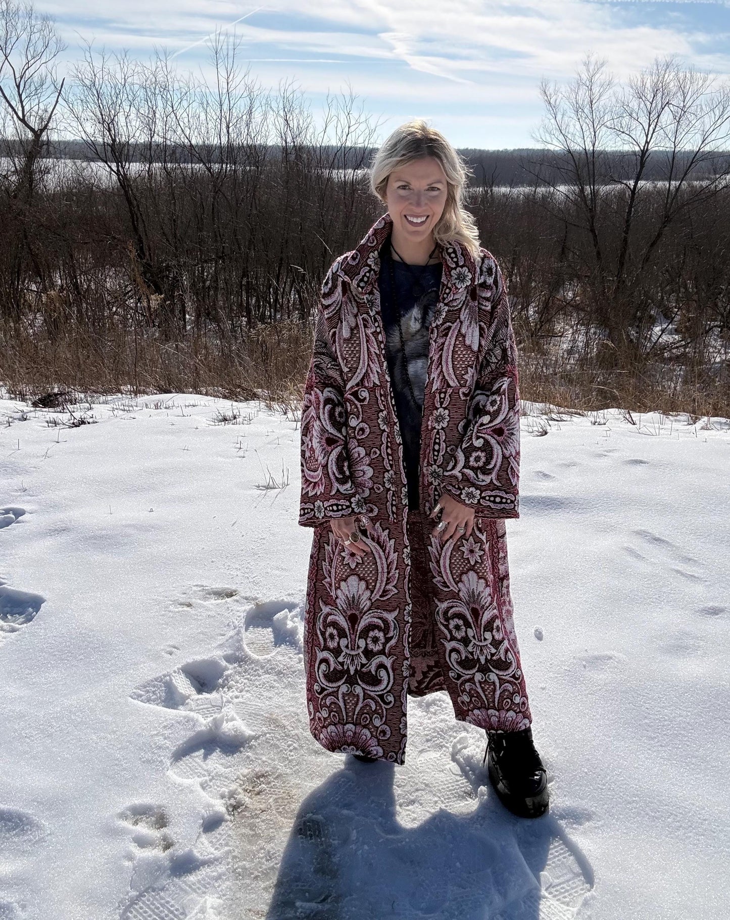 Peacock Romance Handmade Long Floral Statement Coat
