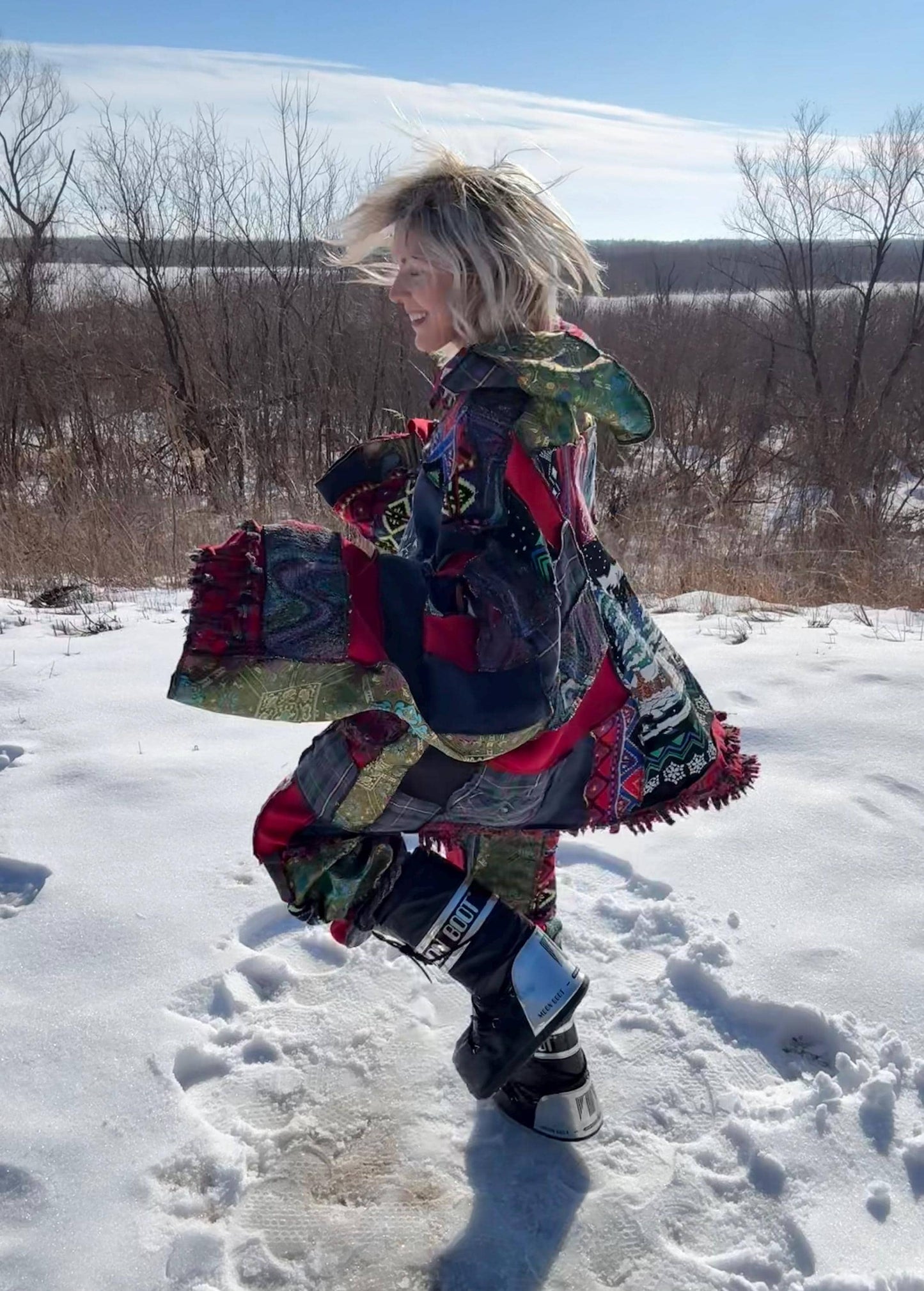 Nostalgic Snowy Holiday Two Piece Patchwork Set, One-Of-A-Kind Wearable Art