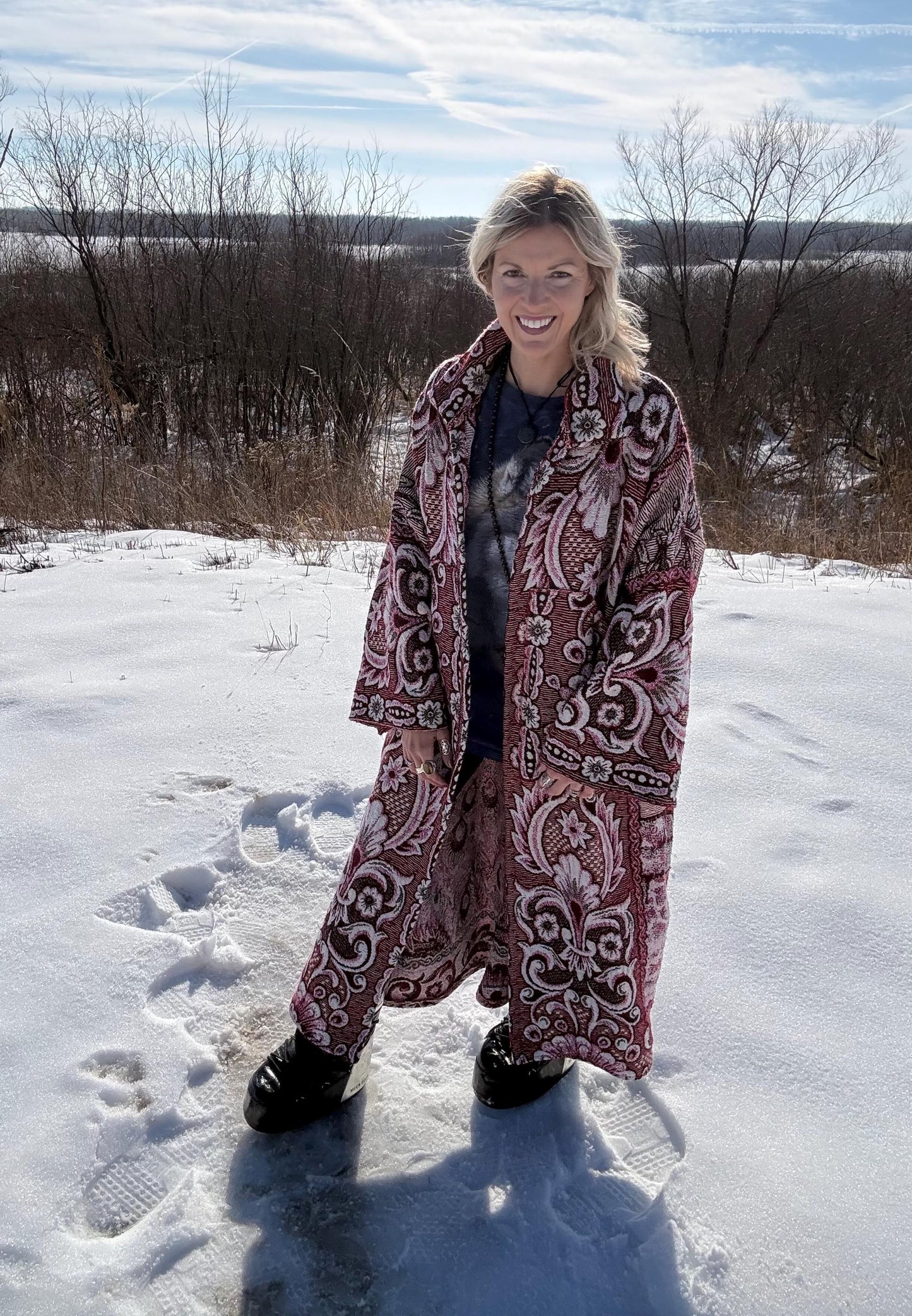 Peacock Romance Handmade Long Floral Statement Coat