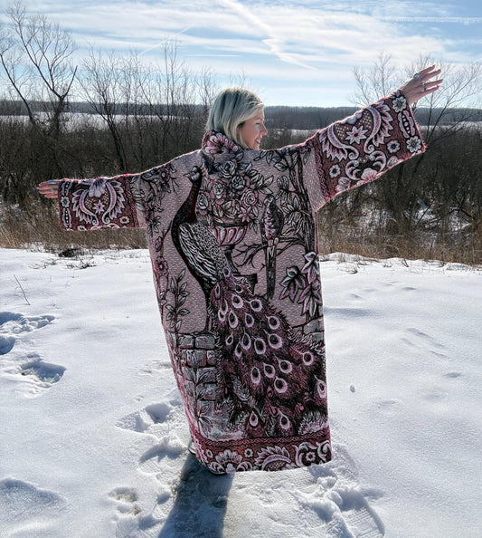Peacock Romance Handmade Long Floral Statement Coat