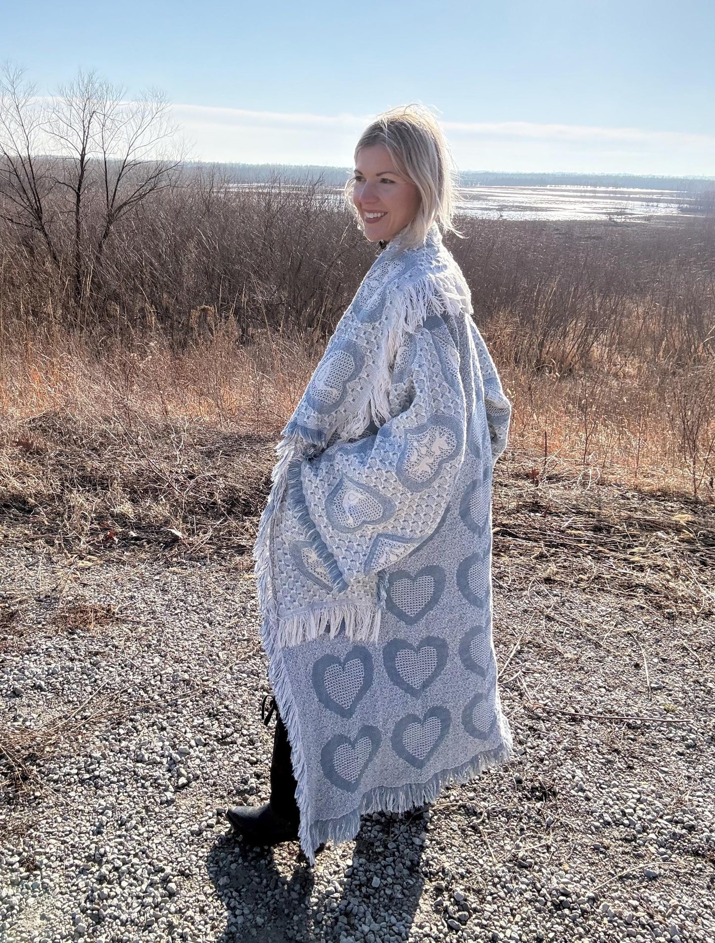 Wholesome Hearts Cozy Fringe Blanket Coat