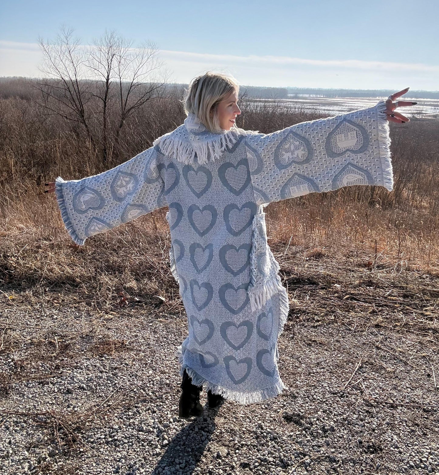 Wholesome Hearts Cozy Fringe Blanket Coat