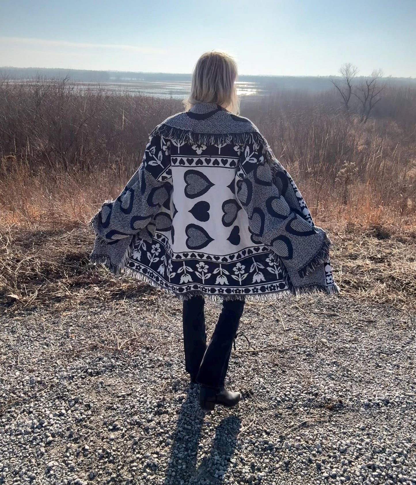 Wholesome Hearts Cozy Oversized Fringe Blanket Cardigan