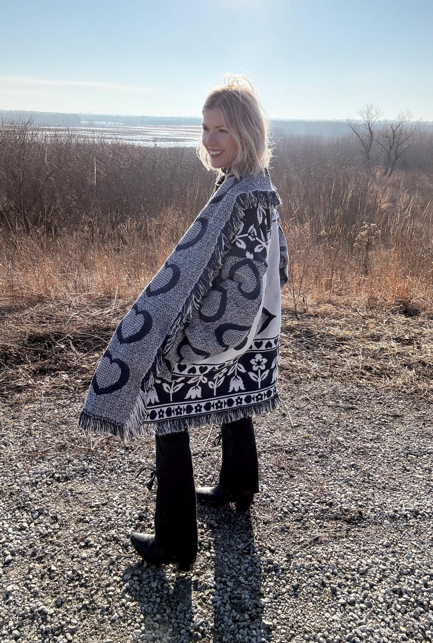 Wholesome Hearts Cozy Oversized Fringe Blanket Cardigan