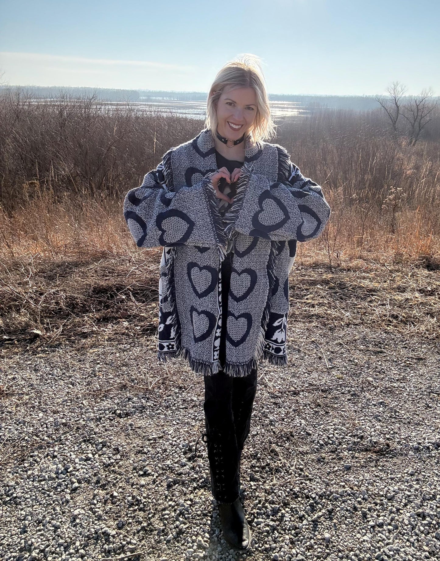 Wholesome Hearts Cozy Oversized Fringe Blanket Cardigan