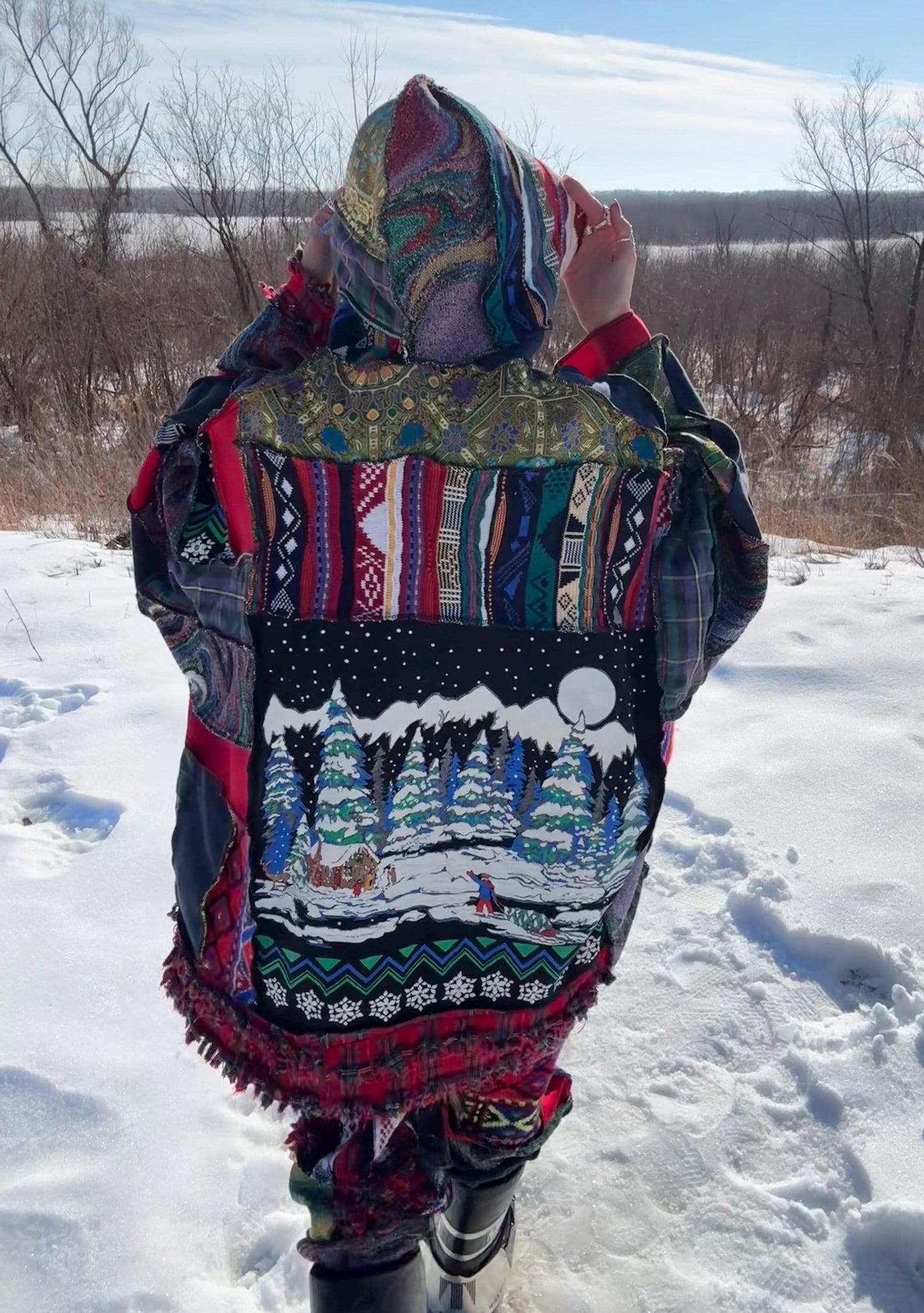 Nostalgic Snowy Holiday Two Piece Patchwork Set, One-Of-A-Kind Wearable Art