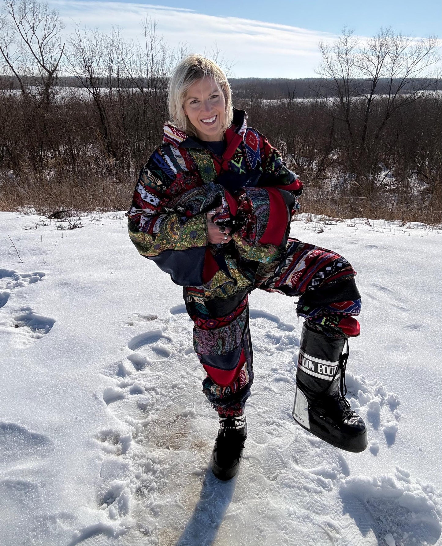 Nostalgic Snowy Holiday Two Piece Patchwork Set, One-Of-A-Kind Wearable Art