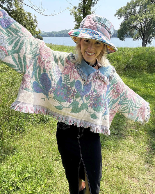 Tropical Pastels Oversized Cropped Blanket Sweater