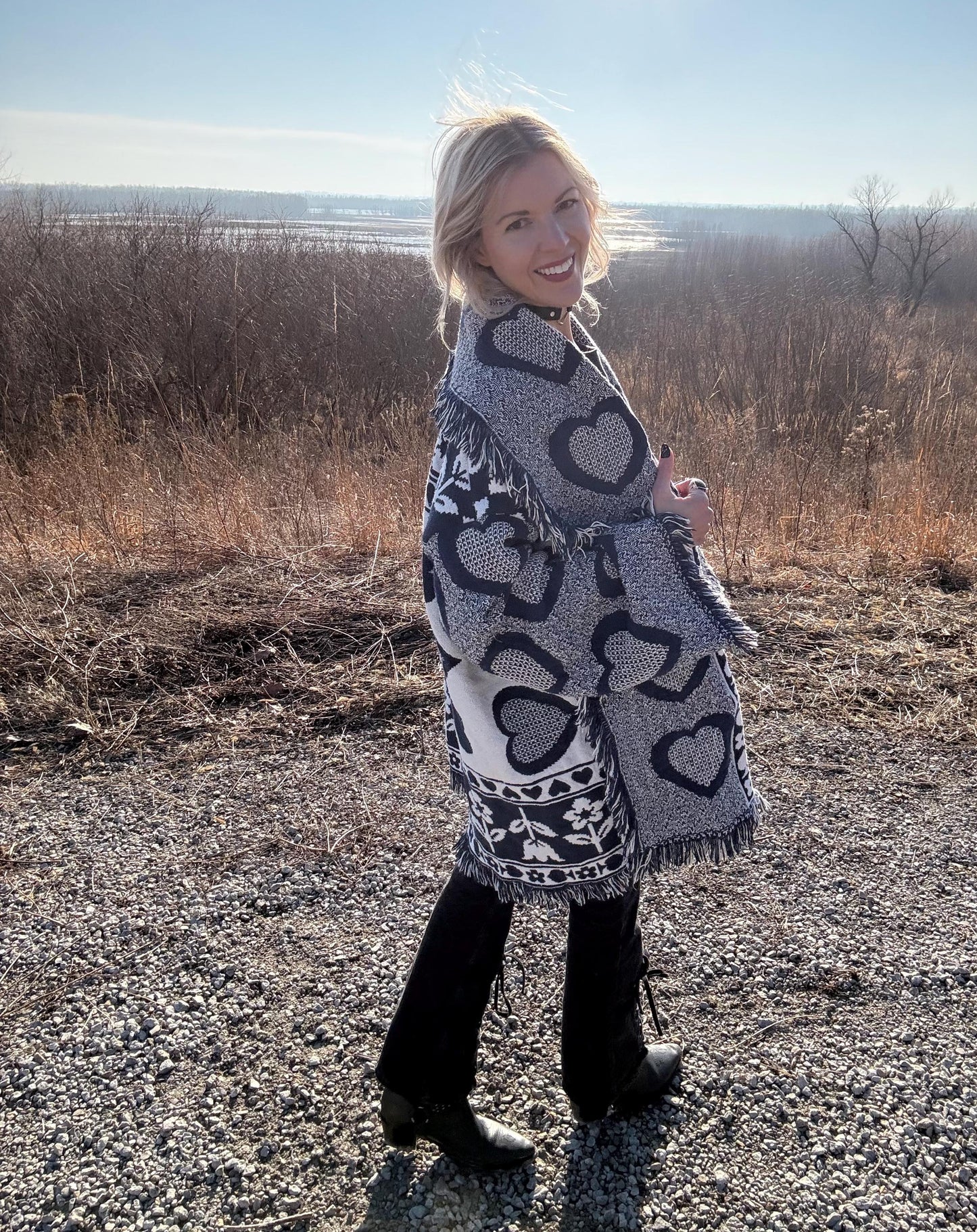 Wholesome Hearts Cozy Oversized Fringe Blanket Cardigan