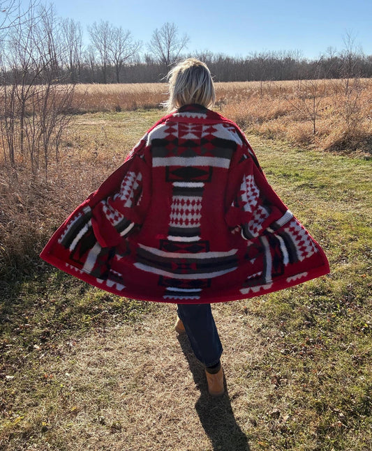 Desert Romance Red Geometric Fleece Blanket Jacket