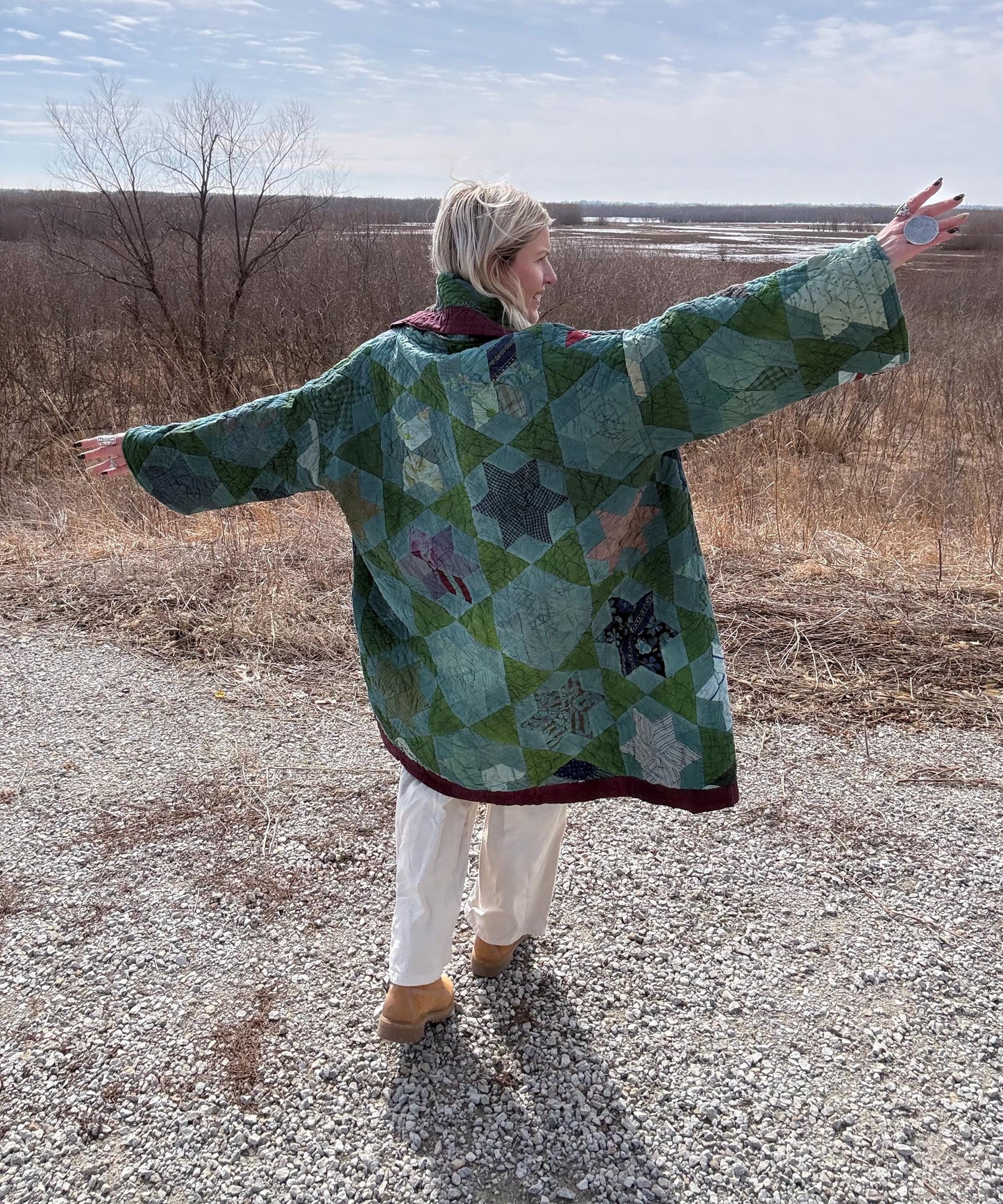 Deep Teal Romance Antique Overdyed Statement Quilt Jacket